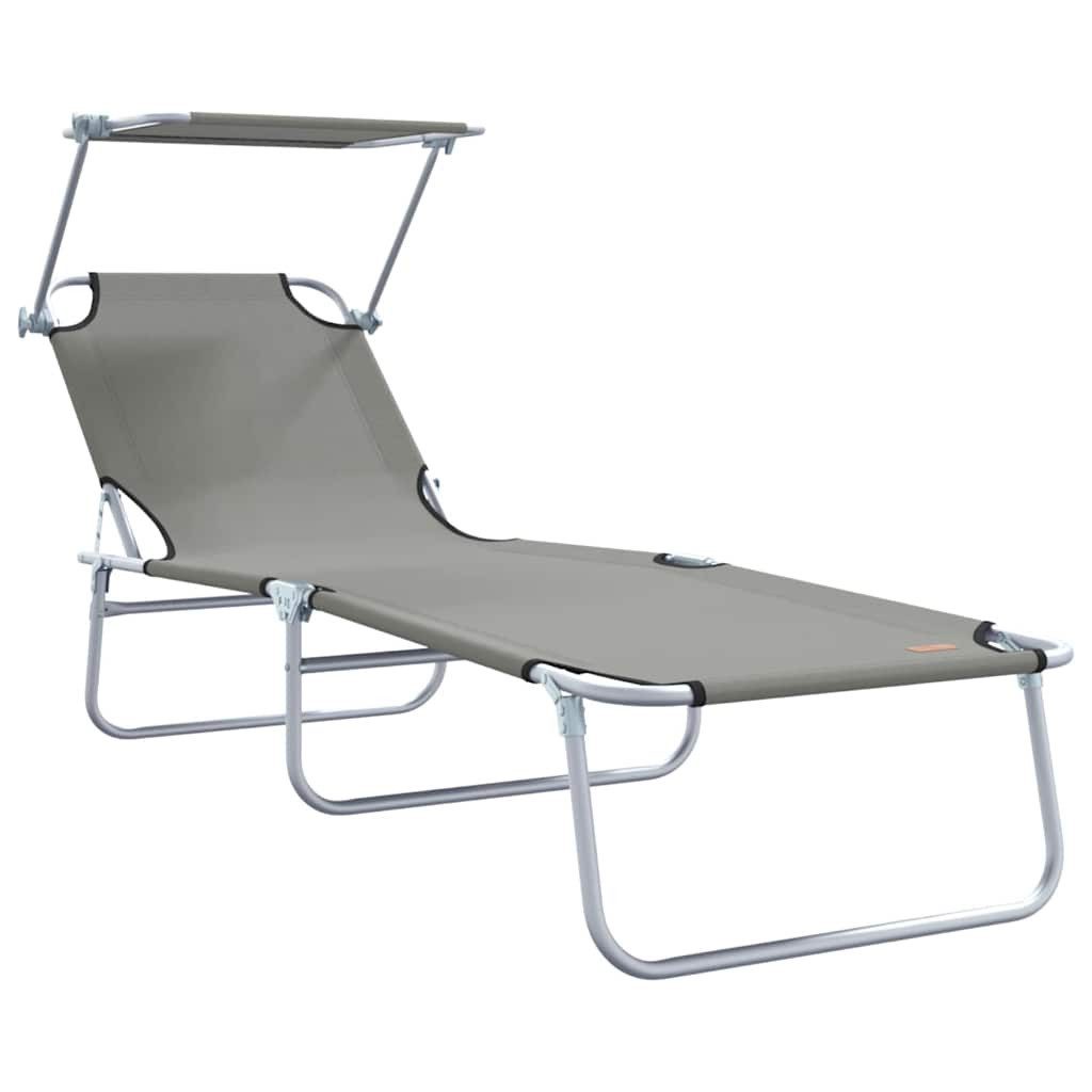 Gartenliege 58 x 188 x 77cm Klappbare Sonnenliegen 2 Stück mit Sonnenschutz Grau 6