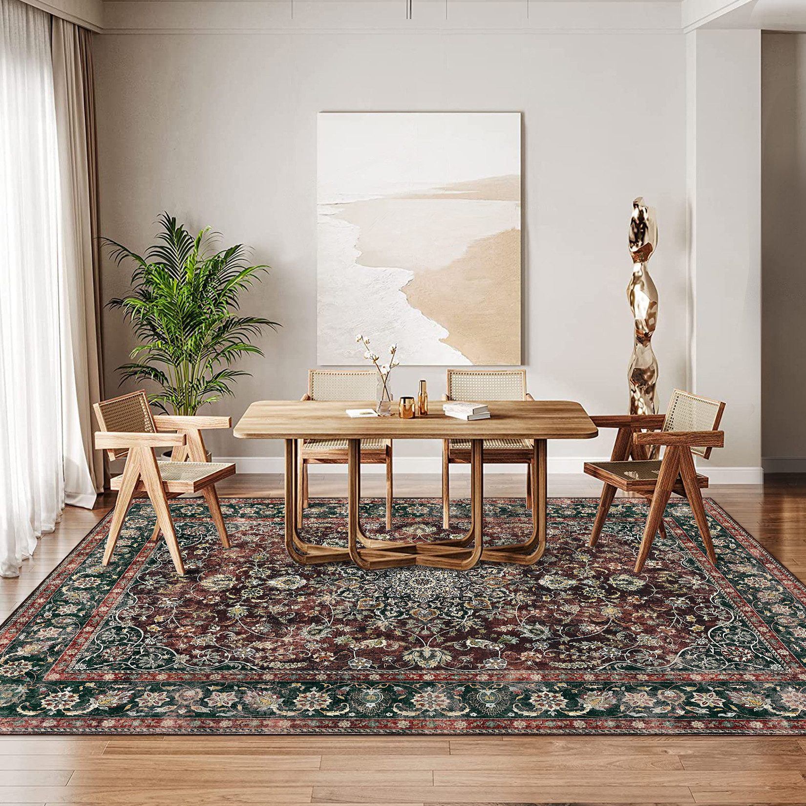 GarveeMore Teppich Teppich Wohnzimmer Waschbarer Vintage Teppich Schlafzimmer