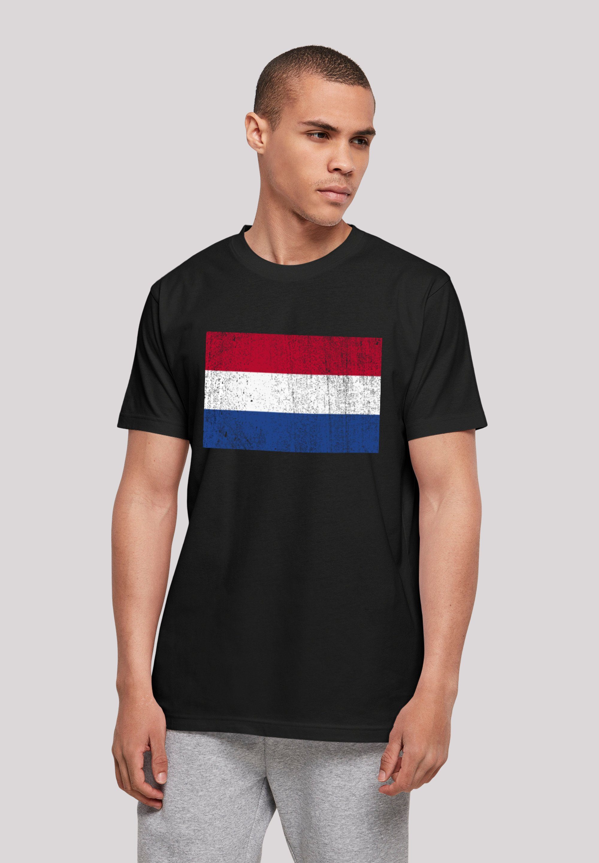 F4NT4STIC T-Shirt Niederlande Holland Flagge distressed Print schwarz