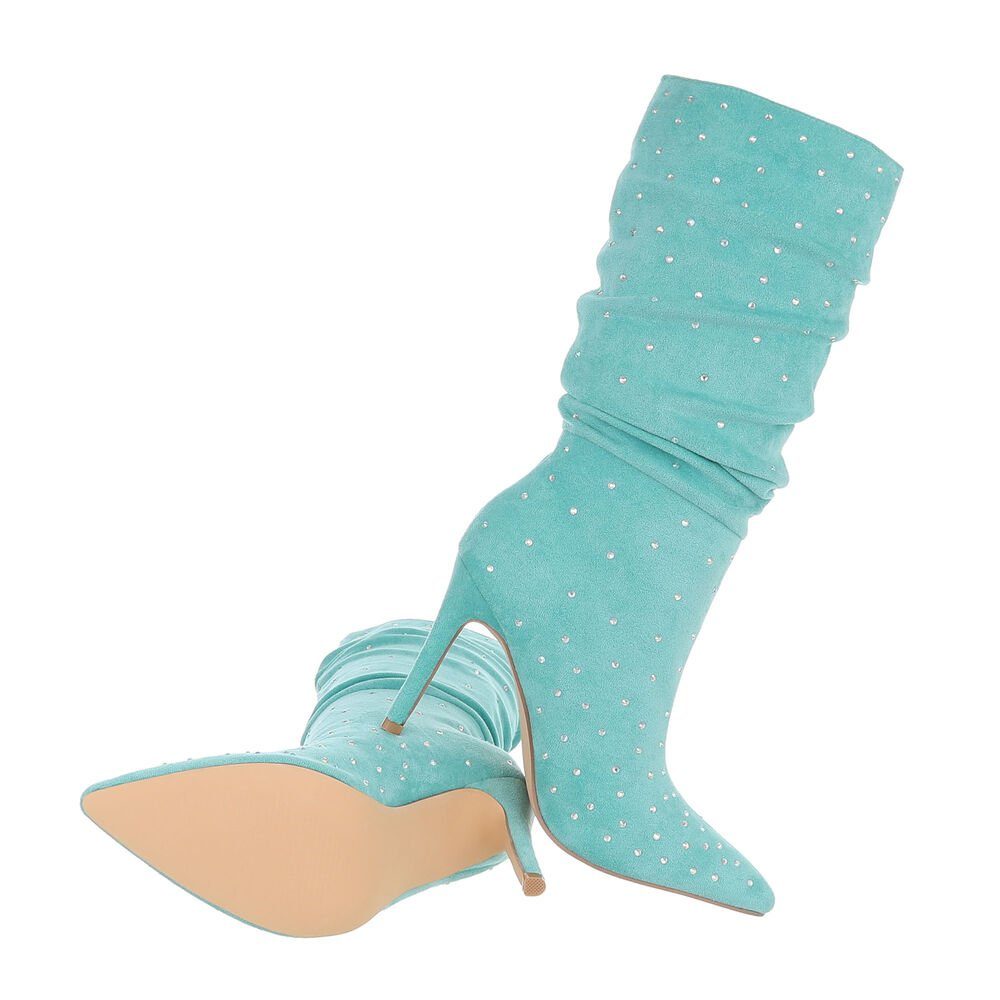 High-Heel in High-Heel-Stiefel Elegant Damen Hellblau Stiefel Pfennig-/Stilettoabsatz Abendschuhe Ital-Design