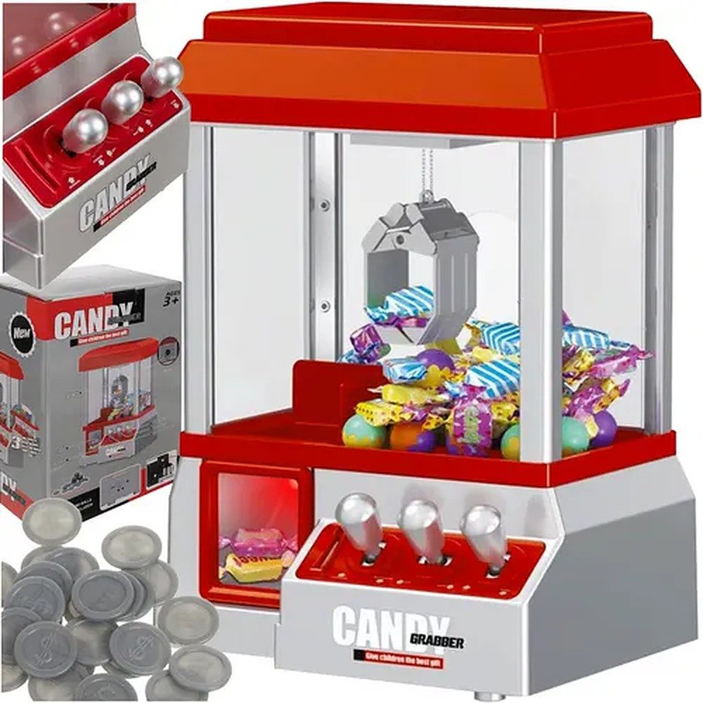 KRUZZEL Spiel Süßigkeiten-Greifautomat Kinderspielautomat, Süßigkeiten-Greifautomat, Greifklaue, Sound, Lichteffekt, 24 Spielmünzen