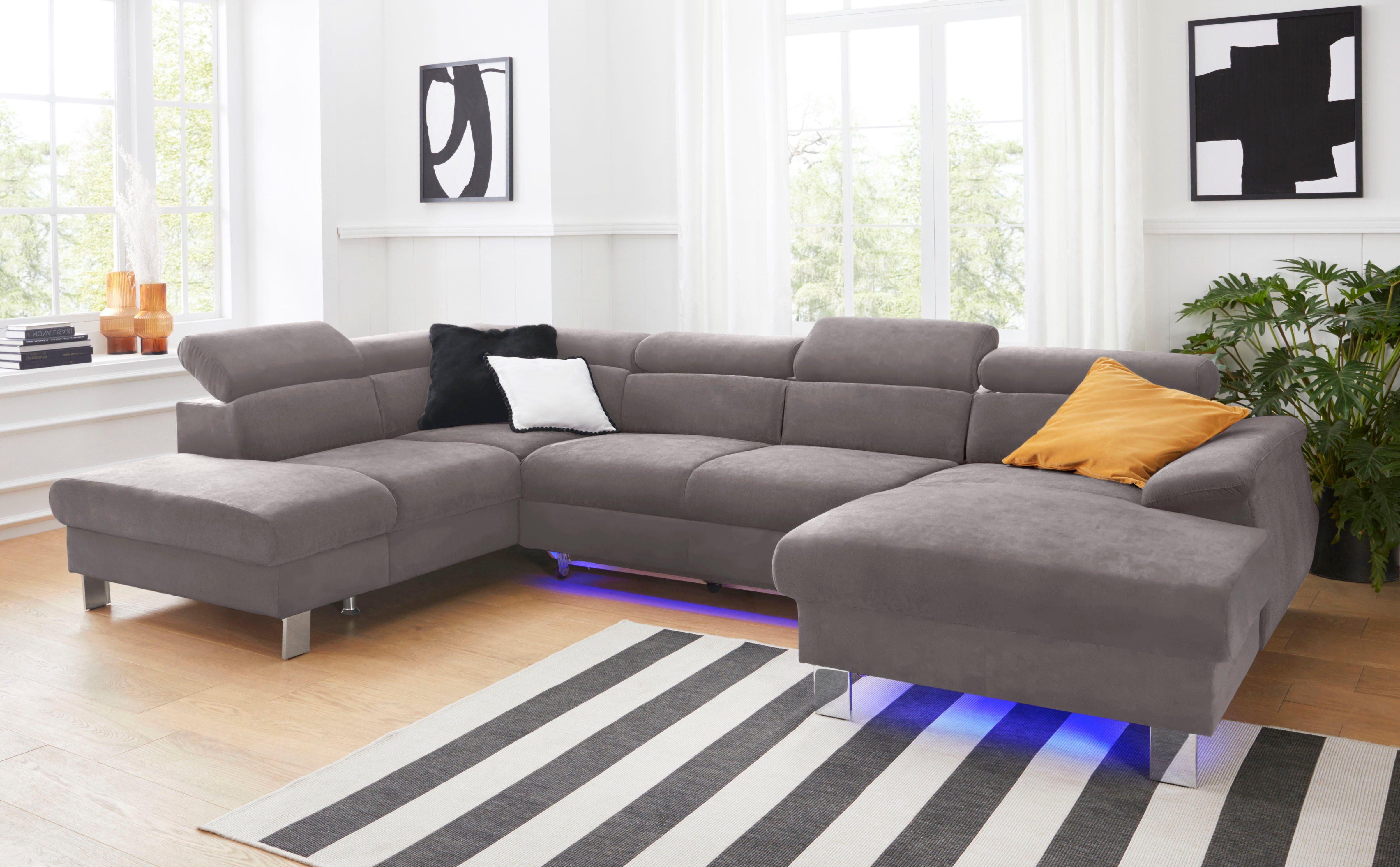 COTTA Wohnlandschaft Komaris U-Form, B: 320 cm, mit Kopfteilverstellung, optional Schlaffunktion, Bettkasten & Licht