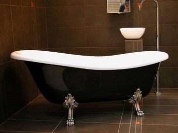 Casa Padrino Badewanne Freistehende Luxus Badewanne Jugendstil Roma Schwarz/Weiß/Altgold 1470mm - Barock Antik Badezimmer
