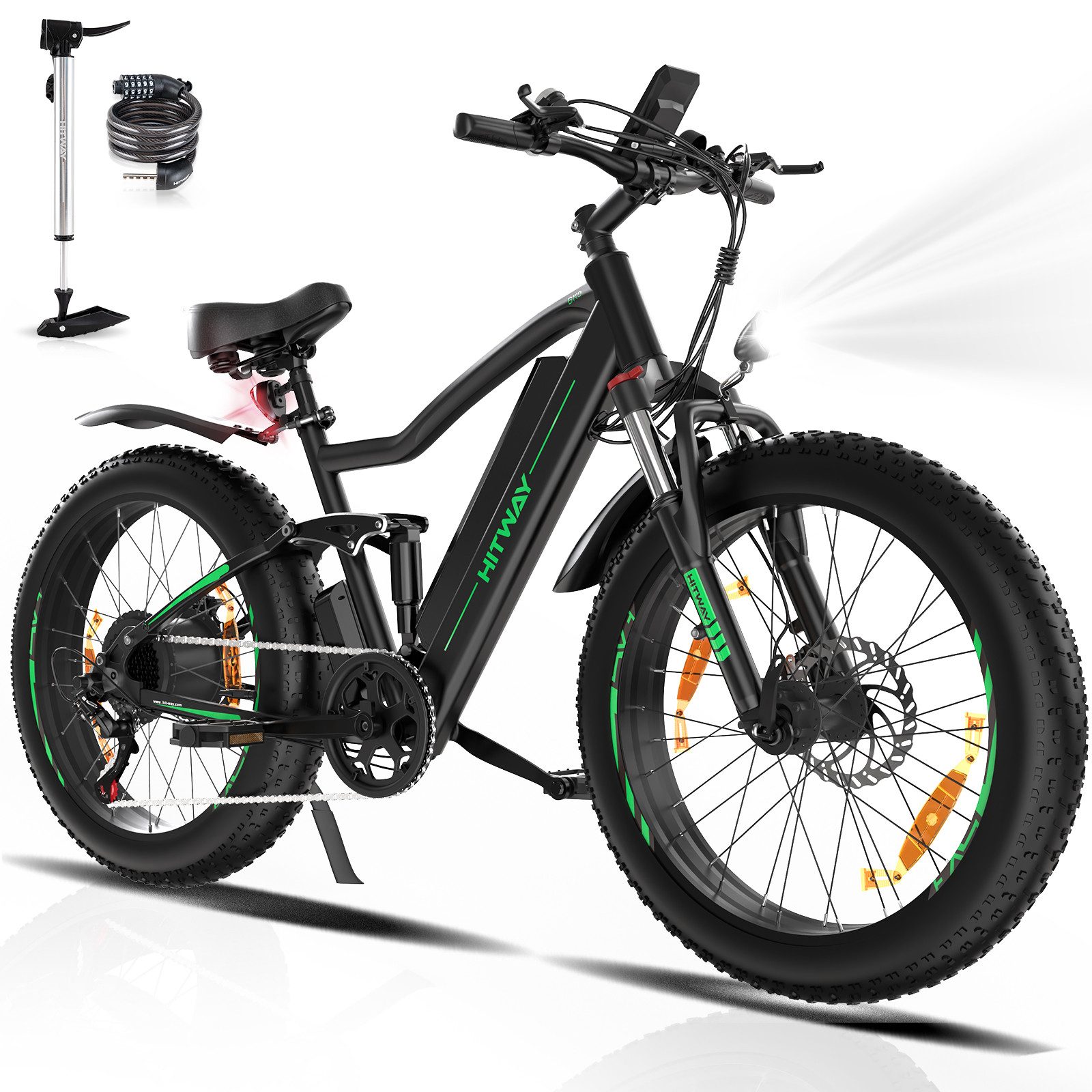 HITWAY E-Bike 26 Zoll 48V 15Ah 4.0 MTB Luftbereifung Elektrofahrrad Mountainbike, 7 Gang SHIMANO, Heckmotor, 720 Wh Akku, (Kommt mit Ladegerät, Pumpe, Sitz), Elektrofahrrad für Damen und Herren 165 - 185 cm