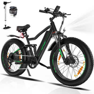 HITWAY E-Bike 26 Zoll 48V 15Ah 4.0 MTB Luftbereifung Elektrofahrrad Mountainbike, 7 Gang SHIMANO, Heckmotor, 720 Wh Akku, (Kommt mit Ladegerät, Pumpe, Sitz), 48V 15Ah 26*4,0 Zoll MTB STVZO-konform