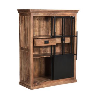 baario Highboard Highboard HOXT Industrial, Vitrine massiv Mangoholz & Eisen Geschirrschrank