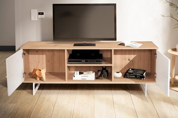 Wohnling Lowboard WL6.823 (Eiche-Dekor Weiß, 150x55x40 cm, zwei Türen), TV-Kommode Hoch, TV-Schrank Modern Fernsehtisch