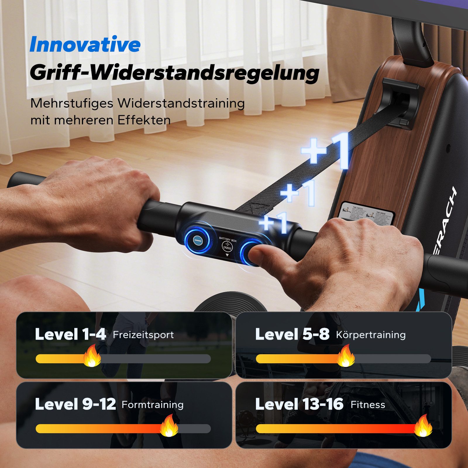 MERACH Rudergerät mit HD-Bildschirm, leise mit 16 Magnet-Widerstandsstufen (HD-Display, Rudermaschine mit Bluetooth, faltbar, platzsparend, 1-tlg., Kompatibel mit Kinomap, Tablet- und Flaschenhalter, mit Merach APP), automatischer Magnetwiderstand, einfache Montage, bis 158 kg