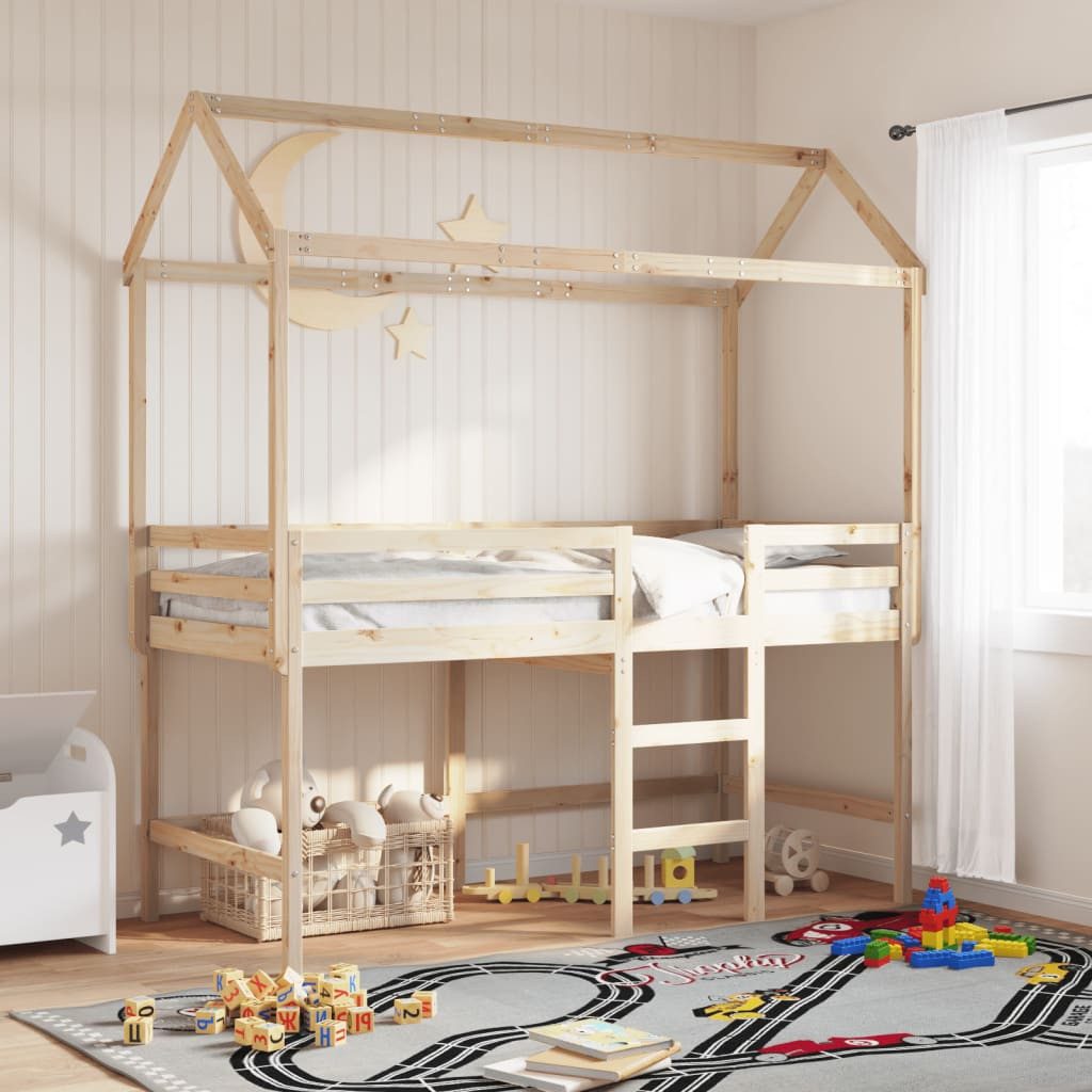 vidaXL Bett, Hochbett mit Leiter und Dach 90x200 cm Massivholz Kiefer günstig online kaufen