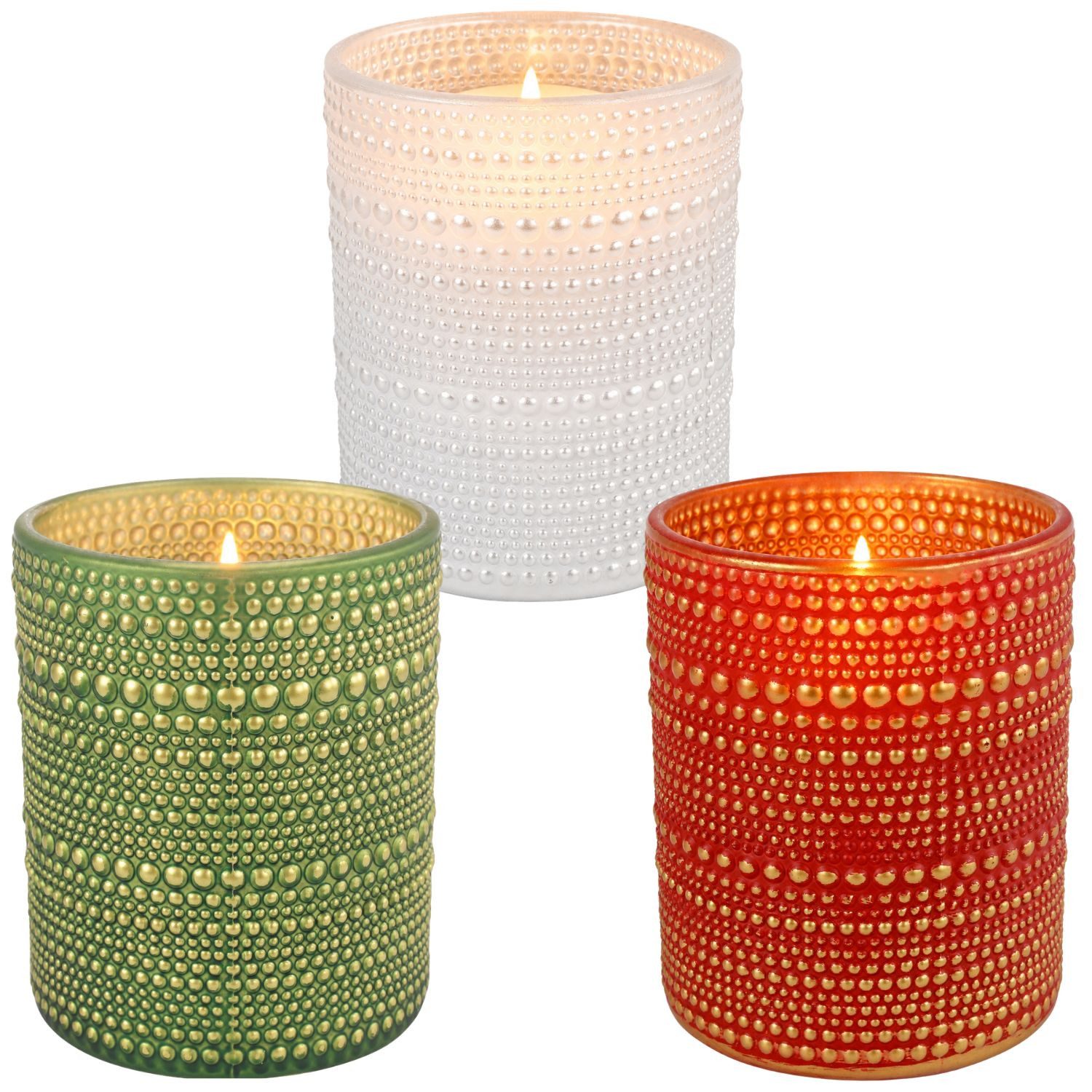 Marrakesch Orient & Mediterran Interior Windlicht Windlicht Nelle 3er Set groß Glas Weiß Rot Grün 12,5 cm Tischdeko edel (3 St), Handarbeit