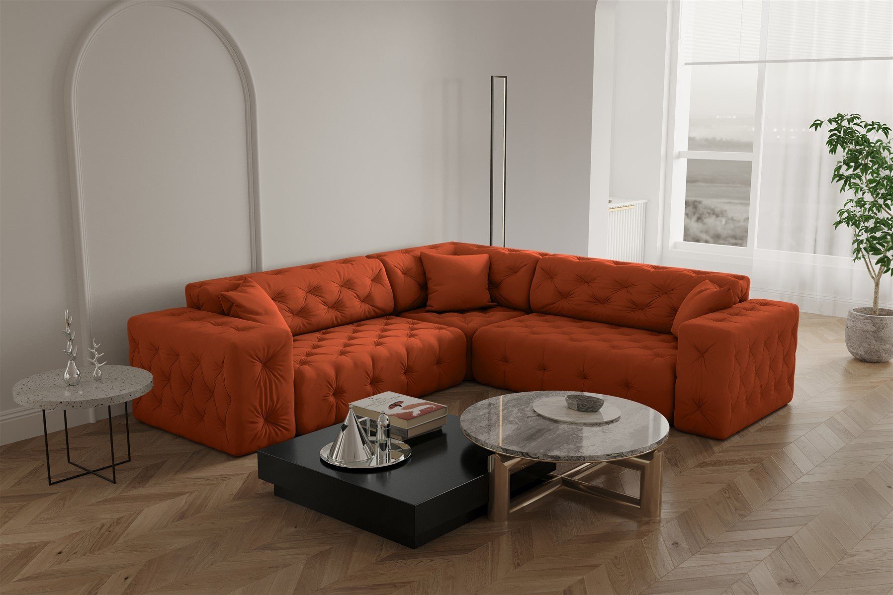 Fun Möbel Ecksofa Ecksofa Designersofa CHANTAL Seite universal in Stoff Opera Velvet Orange