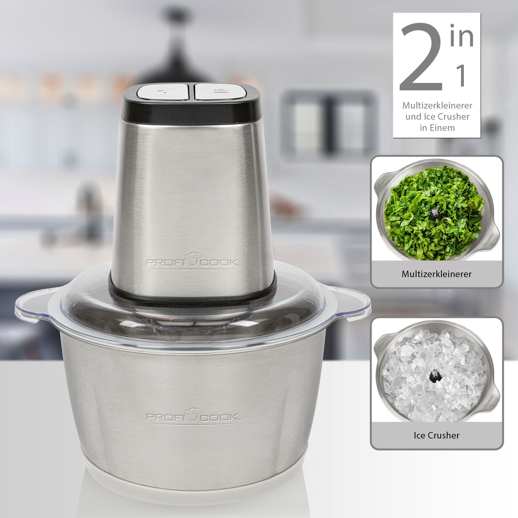 ProfiCook Zerkleinerer PC-MZ 1227 inox, 500 W, 2in1 elektrischer  Multiquick-Zerkleinerer/Schneider