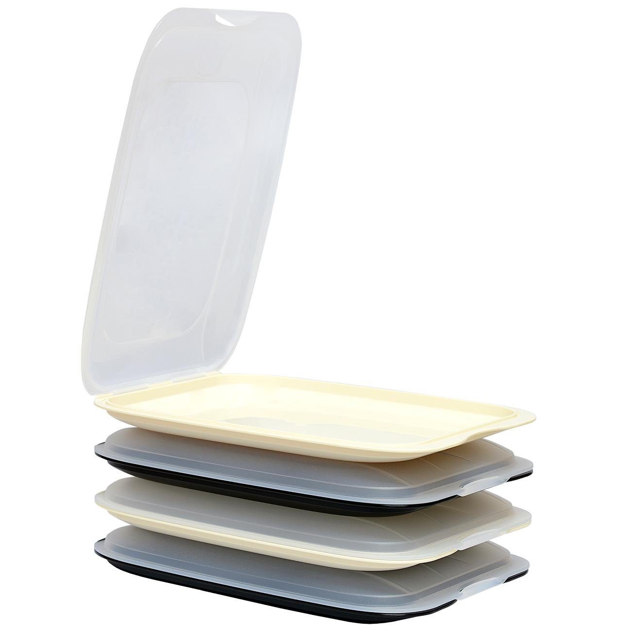 Engelland Frischhaltedose Aufschnittdosen, Aufschnittbox, PP-Kunststoff, BPA-frei, (Vorteils-Set, 4-tlg., mit transparentem Deckel), stapelbar, platzsparend, Ordnung im Kühlschrank, Organizer, Stapelbox