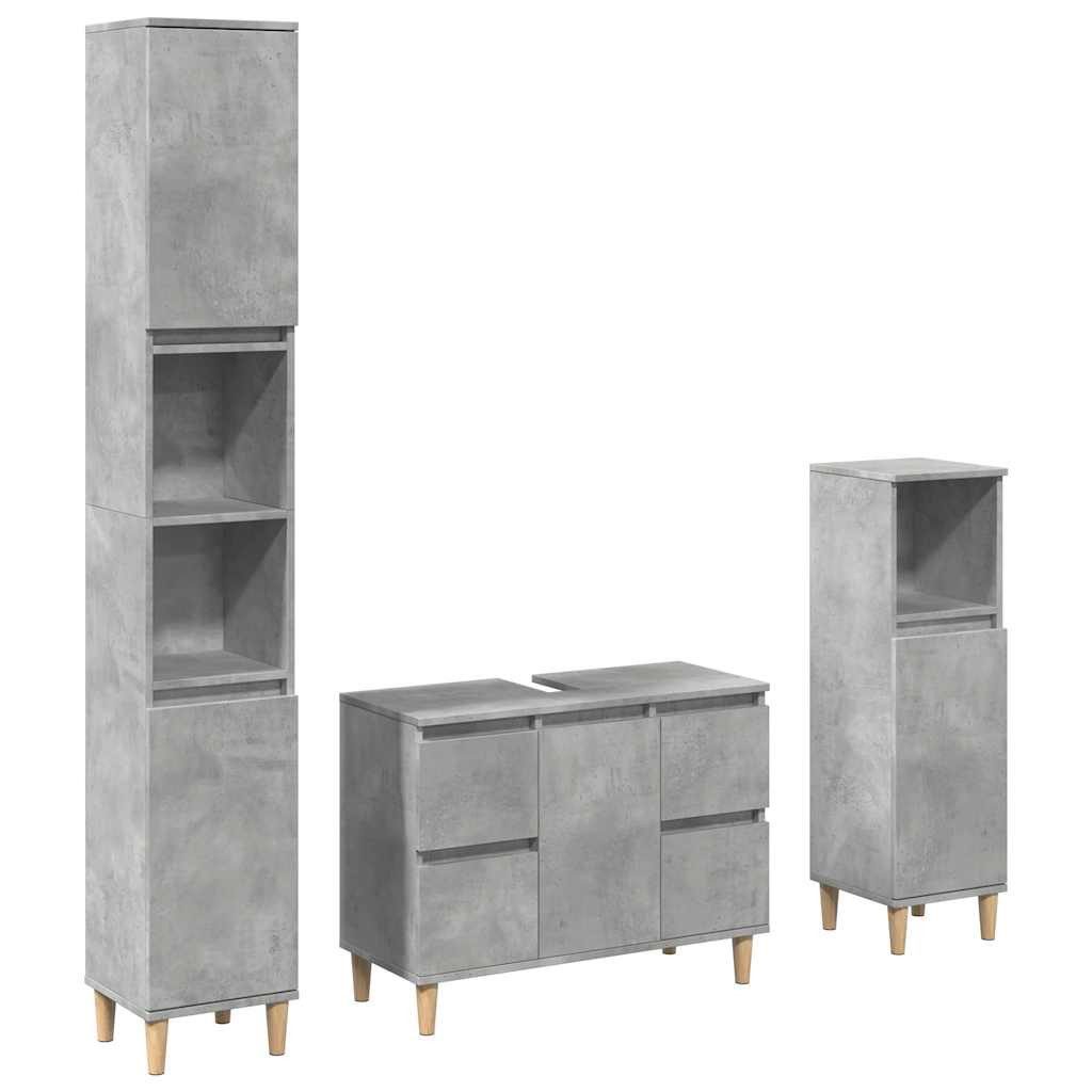 vidaXL Badezimmer-Set 3-tlg. Badmöbel-Set Betongrau Holzwerkstoff, günstig online kaufen