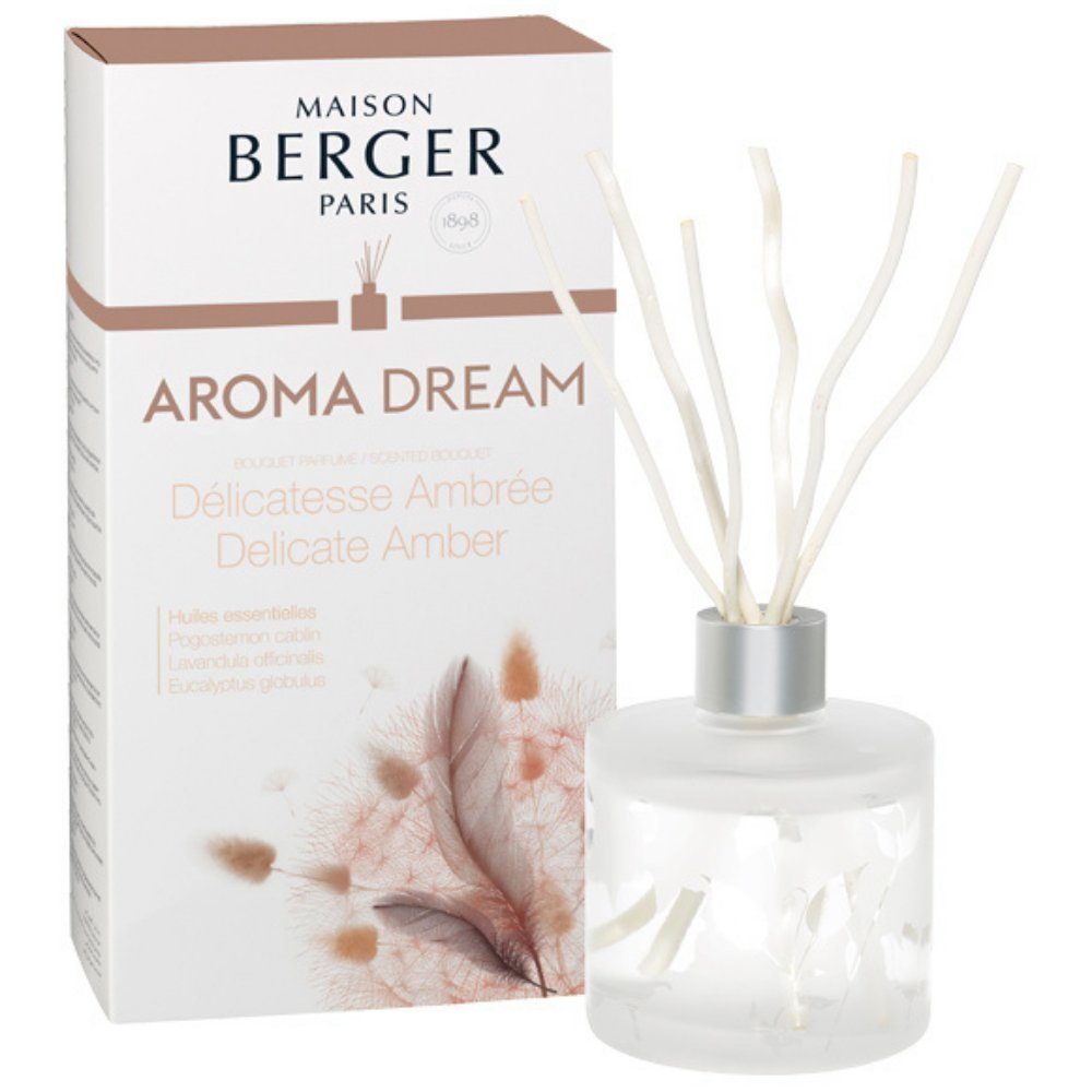 MAISON BERGER PARIS Diffuser Aroma Dream Stäbchenduft inkl. 180 ml Duft zarter Amber mit Duftstäbchen, Fördern die Entspannung, mindert Stress, beruhigt, verbessert die Schlafqualität und befreit die Atemwege.