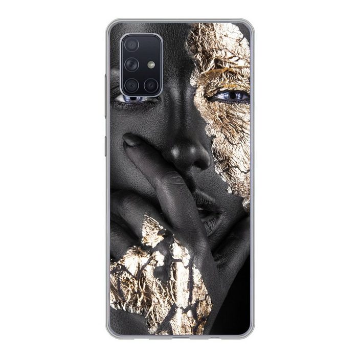 MuchoWow Handyhülle Frau - Gold - Schwarz - Make-up - Luxus Phone Case Handyhülle Samsung Galaxy A71 Silikon Schutzhülle