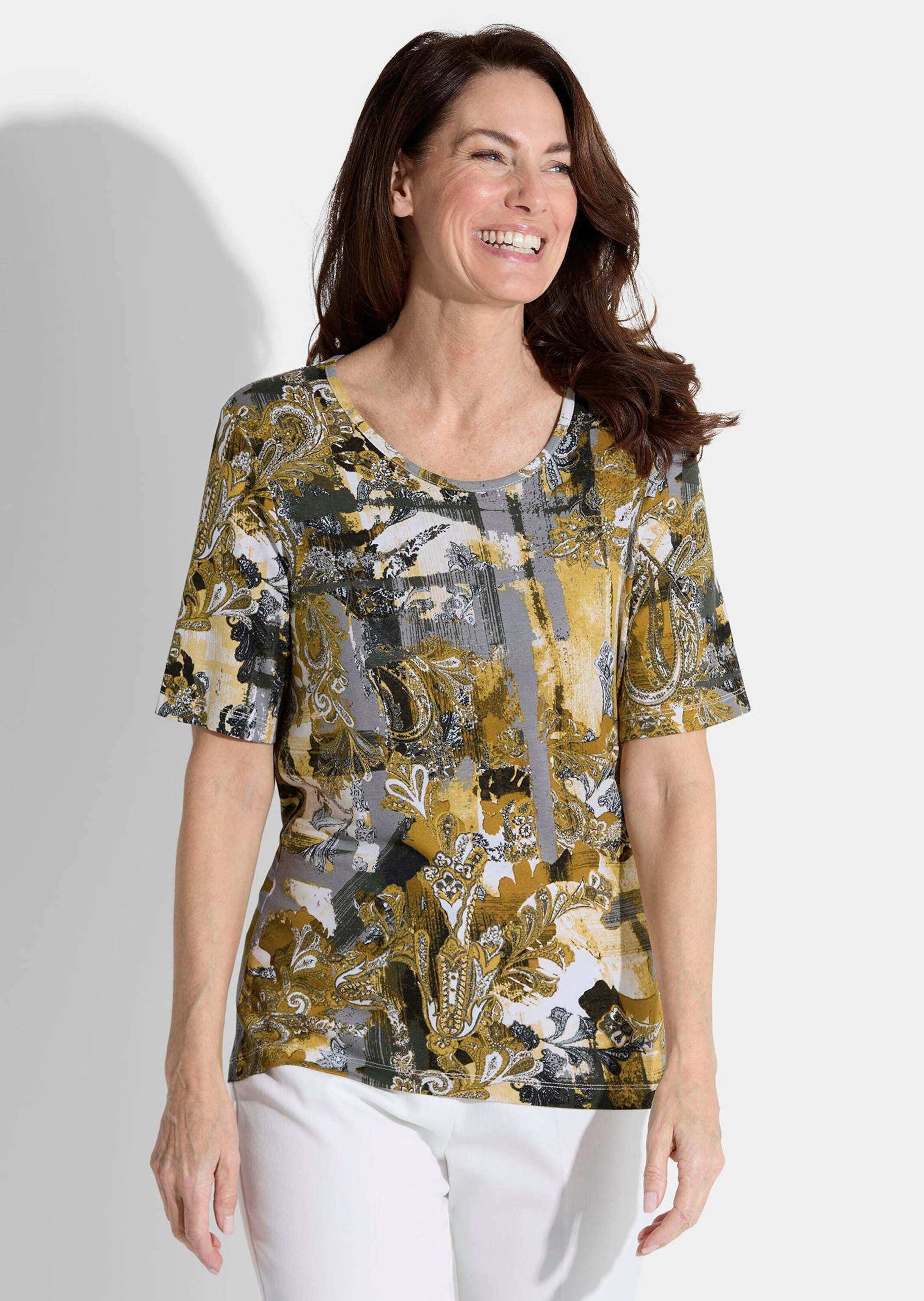 GOLDNER T-Shirt Halbarm Druckshirt, grafisches Paisley Viskoseshirt mit stilvollem Rundhalsausschnitt und Halbarm