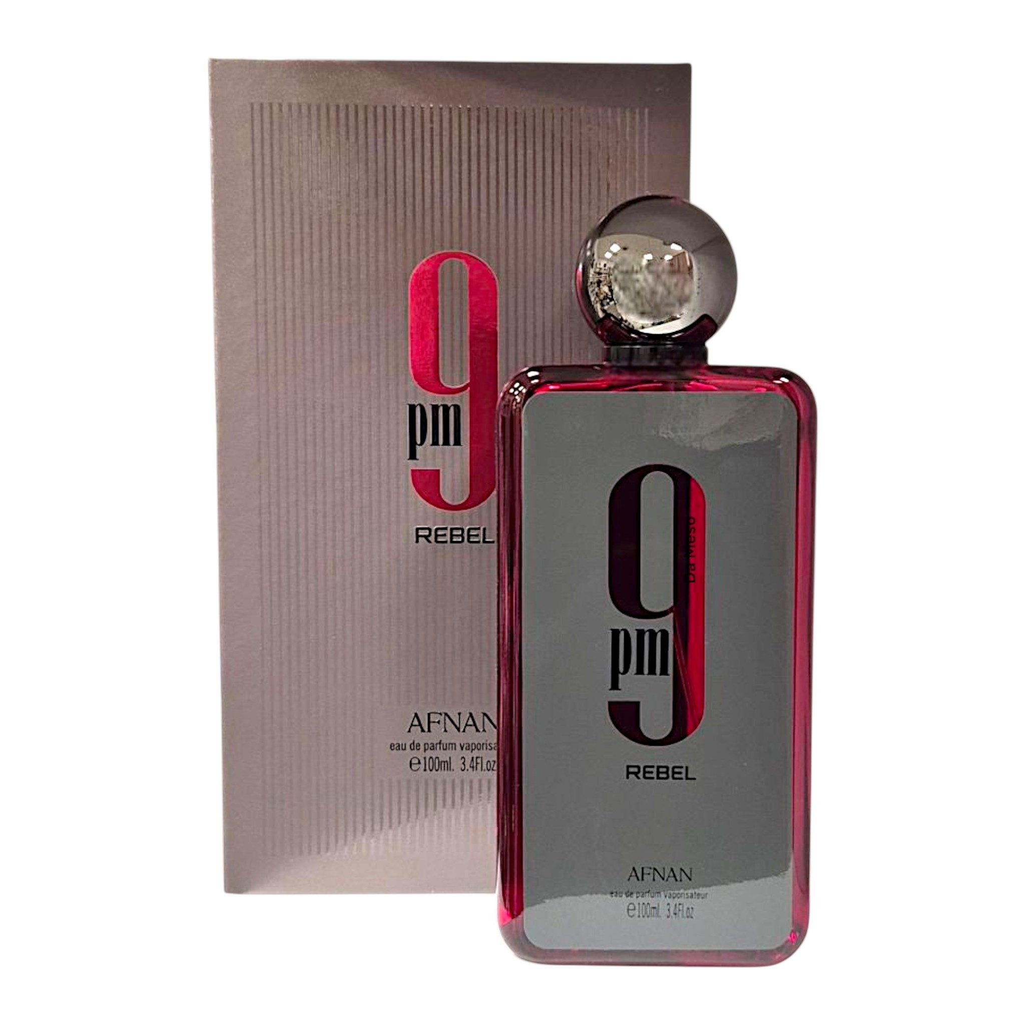 Afnan Duft-Set 9 PM Rebel EDP 100 ml + Parfümzerstäuber (leer) Set