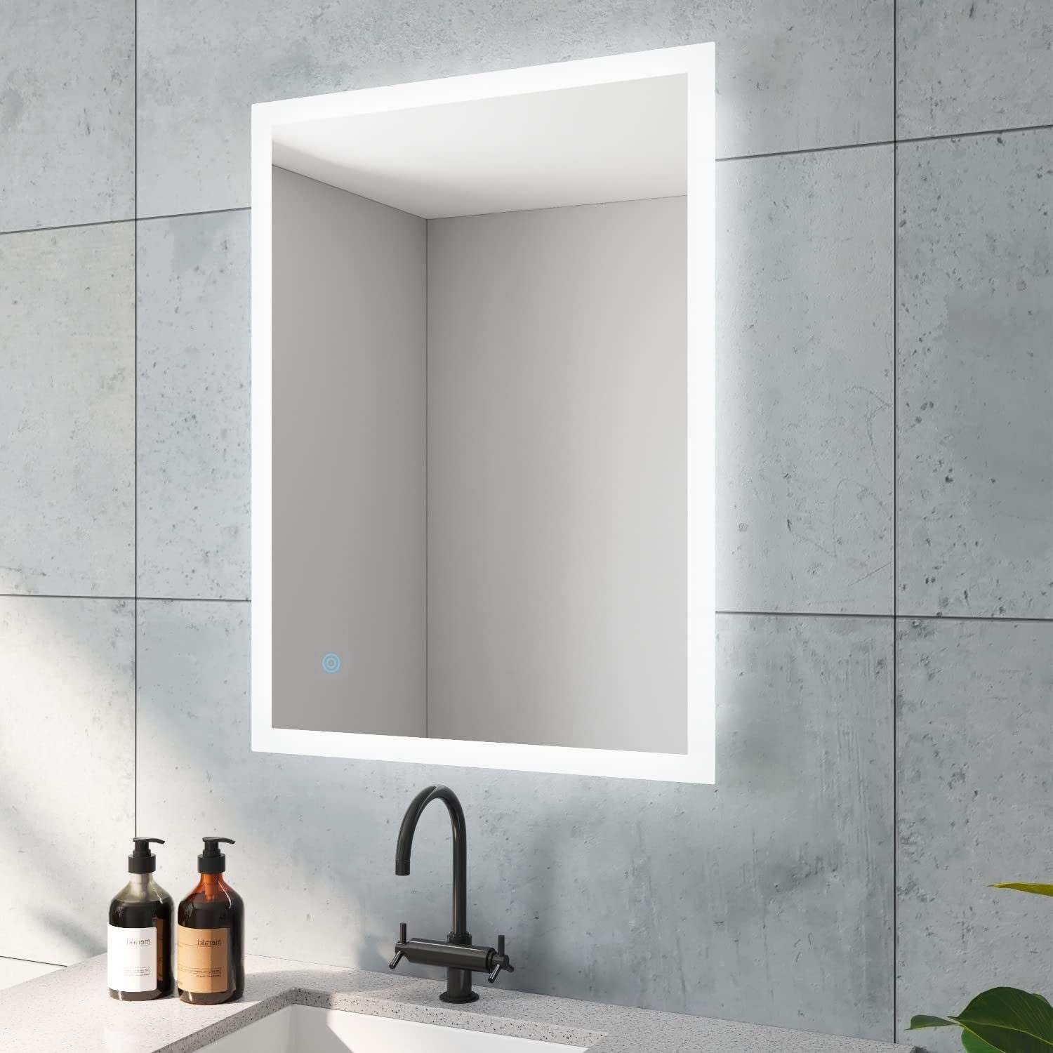 AQUABATOS LED-Lichtspiegel Led Spiegel Bad Badspiegel mit Beleuchtung 60x80 50x70cm, Kaltweiß 6400K, Touch Schalter, Dimmbar, Memory-Funktion, Antifog