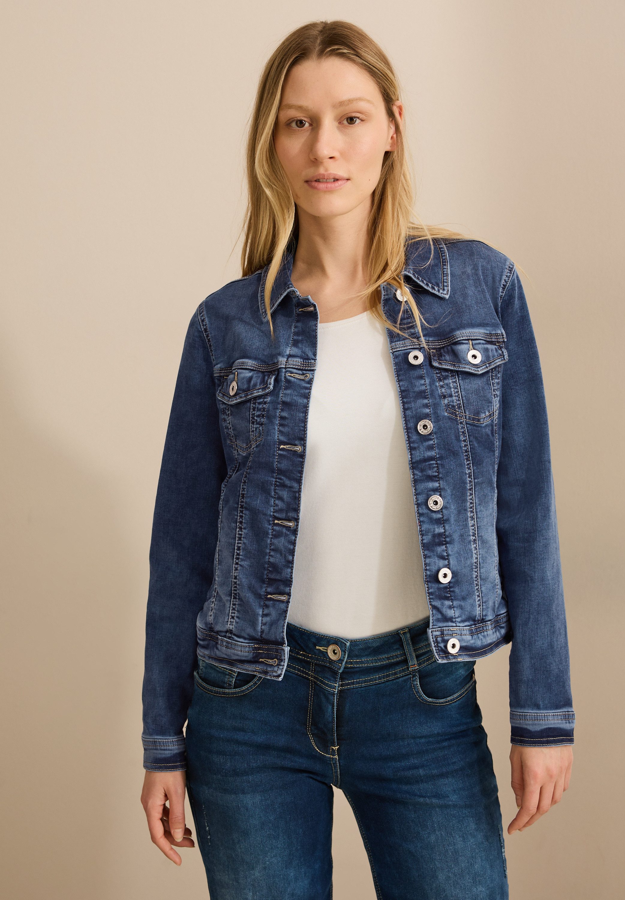 CECIL Jeansjacke mit durchgehender Knopfleiste vorn