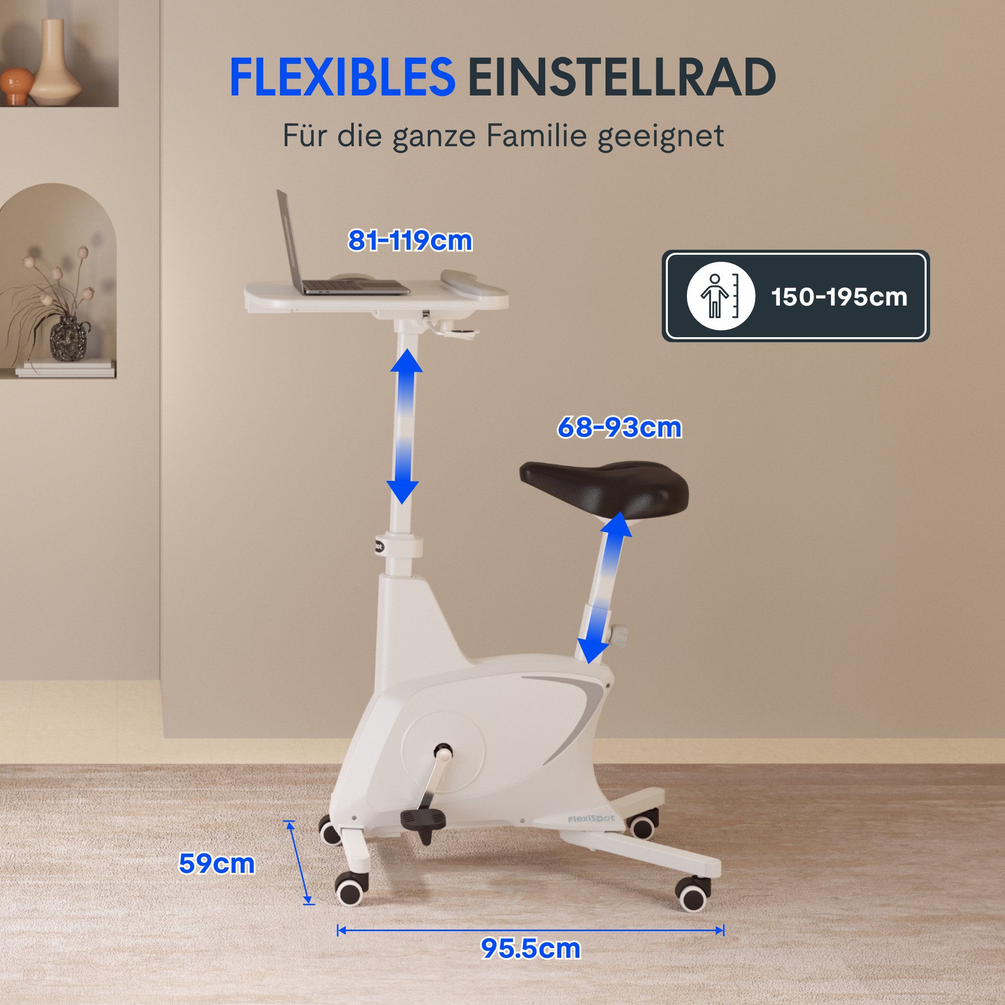FLEXISPOT Fitnessbike Heimtrainer Fahrrad V9-Lite mit Tischplatte, (Tragbares Fitnessfahrrad mit Stabiler Rahmen und Geräuscharmer Betrieb), Ideal für Zuhause und Outdoor