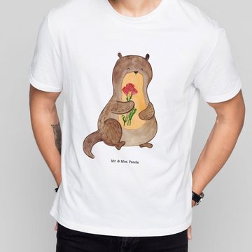 Mr. & Mrs. Panda T-Shirt Otter Blumenstrauß - Weiß - Geschenk, Rundhals, T-Shirt, Seeotter, Fischotter, Shirt, Unisex, Otter Seeotter See Otter (1-tlg)