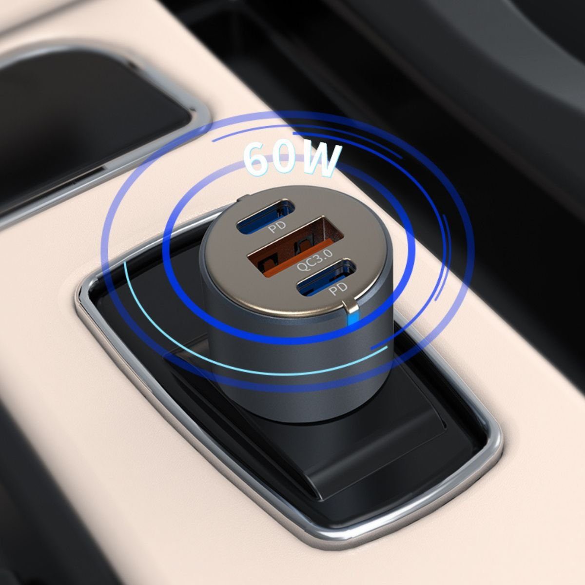 fontastic Kfz-Ladeadapter Moc60, Tri-Port USB-Ladegerät (Fast Charge)
