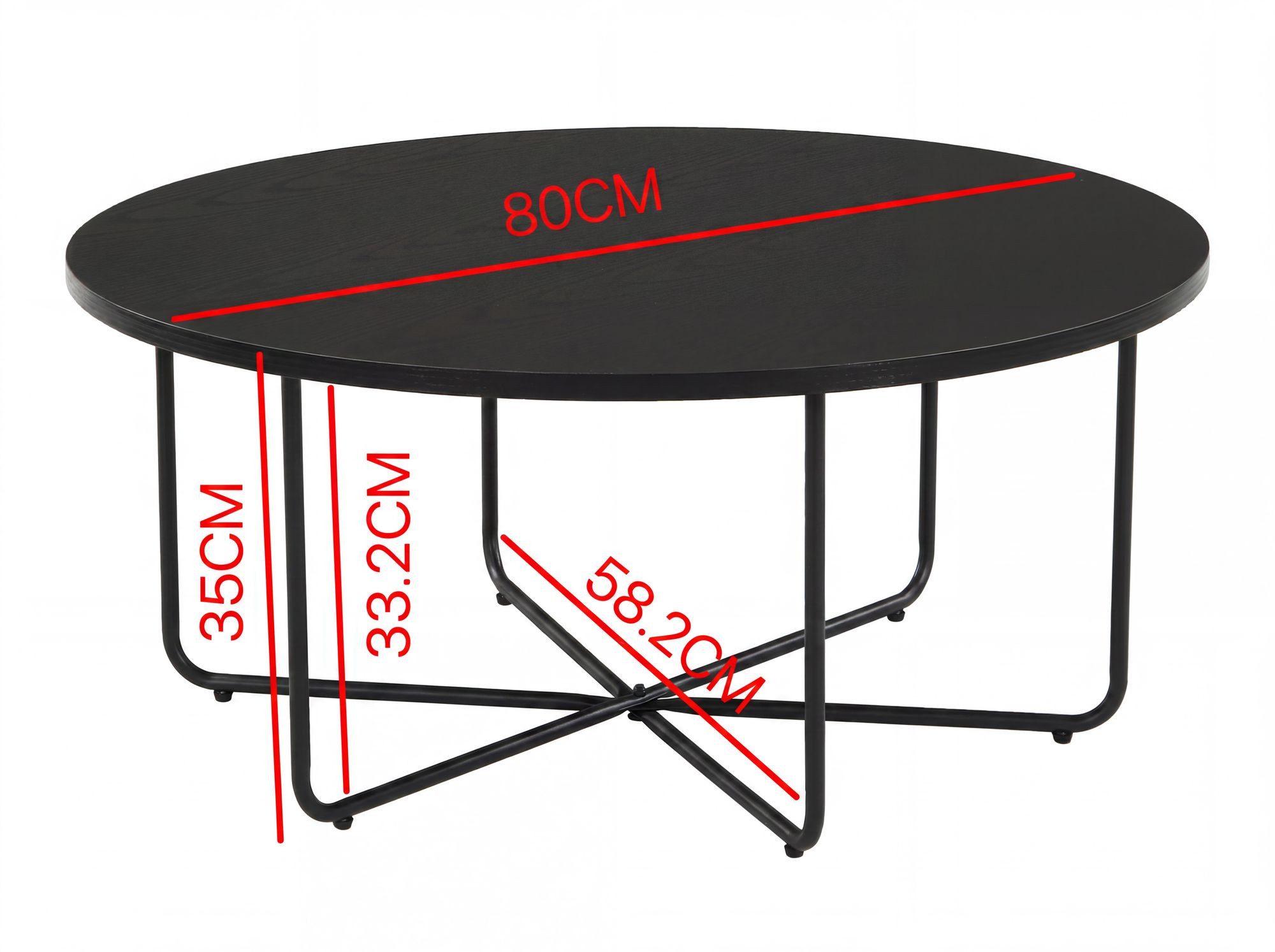 FINEBUY Couchtisch FB117898 Sofatisch 80cm MDF Loungetisch Beistelltisch Rund Schwarz (Stilvoller Kaffeetisch für gemütliche Abende), Pflegeleichtes Beistellmöbel im Loft Design