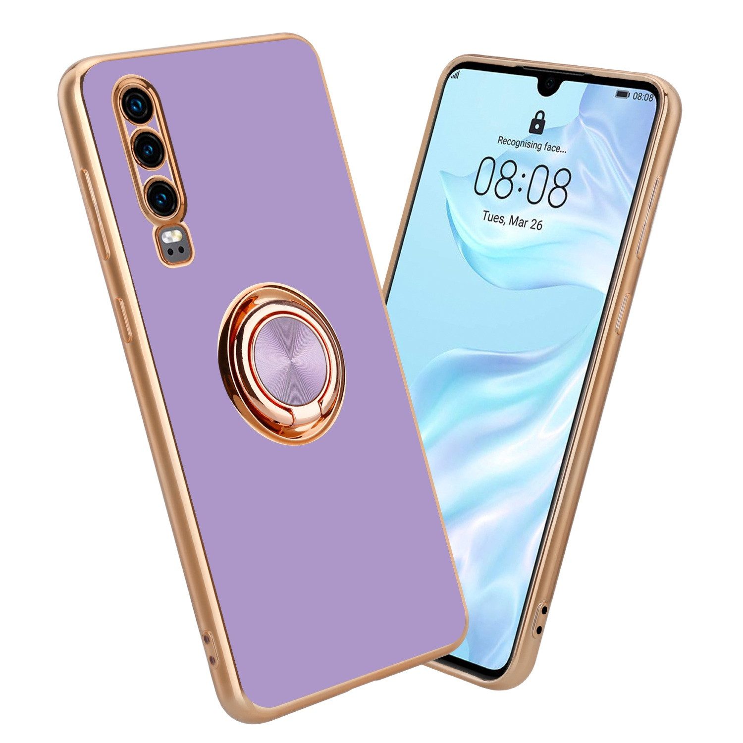 Cadorabo Handyhülle für Huawei P30 Hülle Huawei P30, Schutzhülle - TPU Silikon Hülle - mit Kameraschutz und Ring