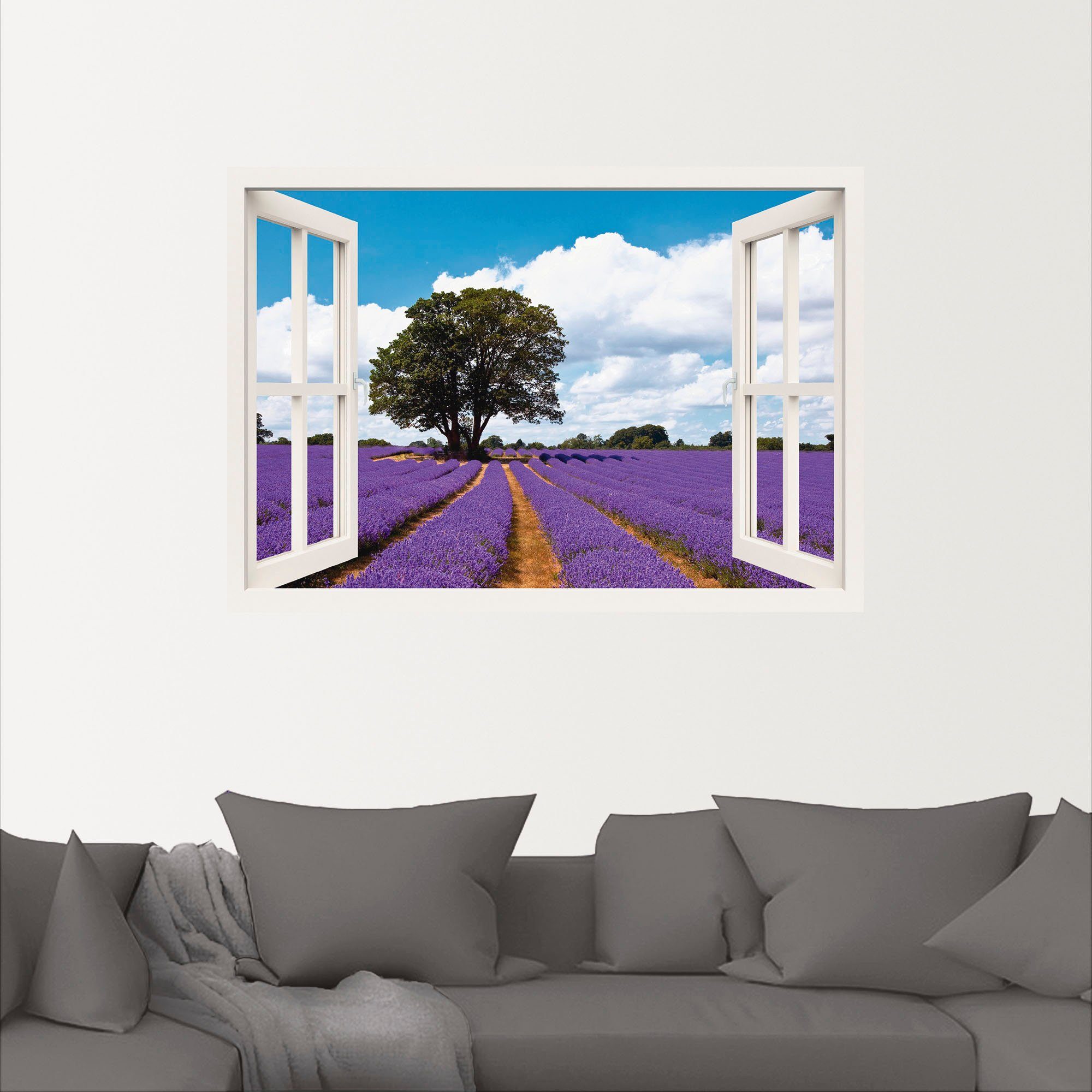 Fensterblick Poster als versch. (1 Sommer, Leinwandbild, Artland St), Fensterblick Wandbild Lavendelfeld in Wandaufkleber Größen im oder