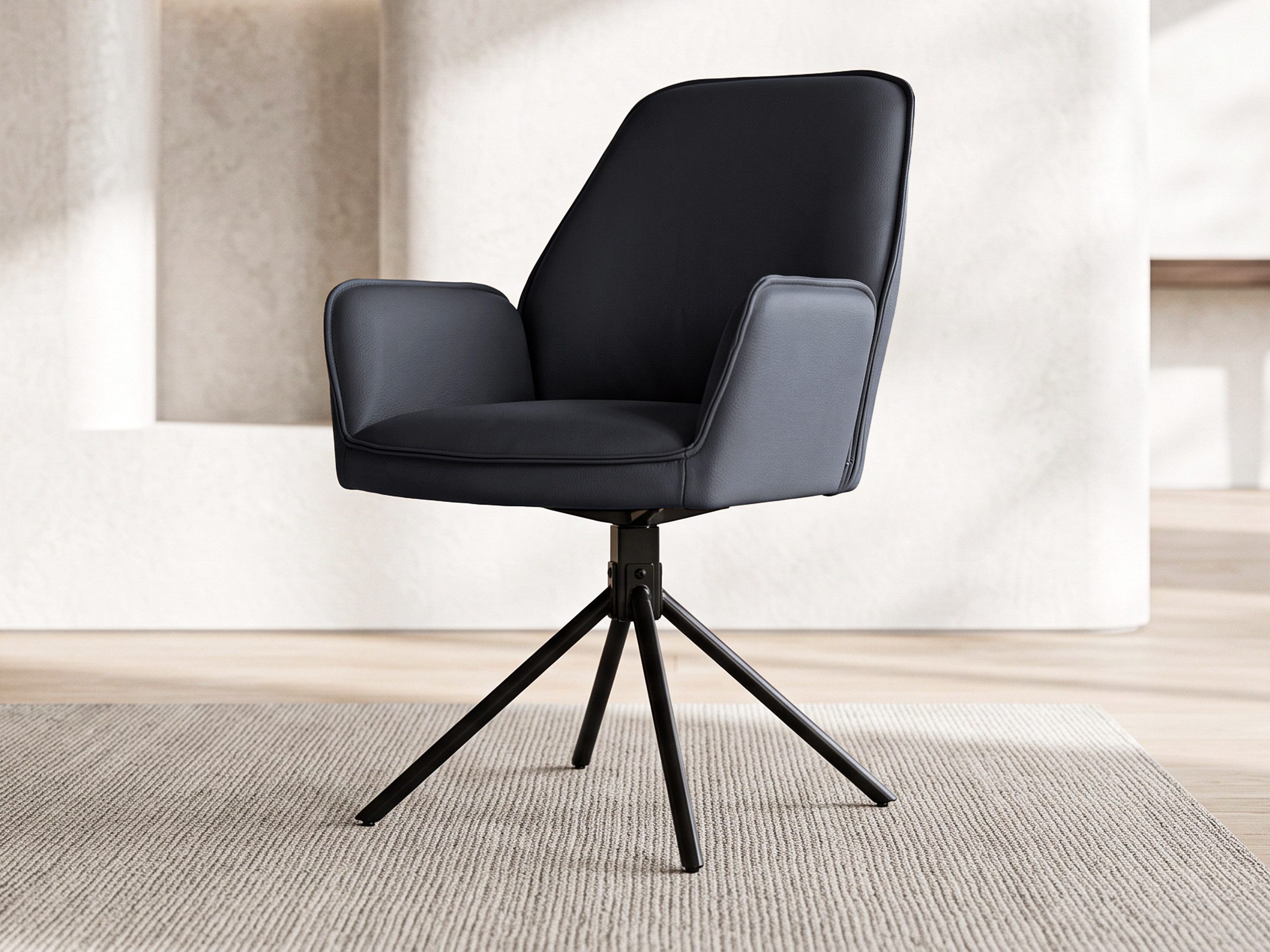 Massivart® Polsterstuhl Echtleder drehbar 180 Grad / Esszimmerstuhl »COVELO«, mit Nivellierung · Metallgestell schwarz matt