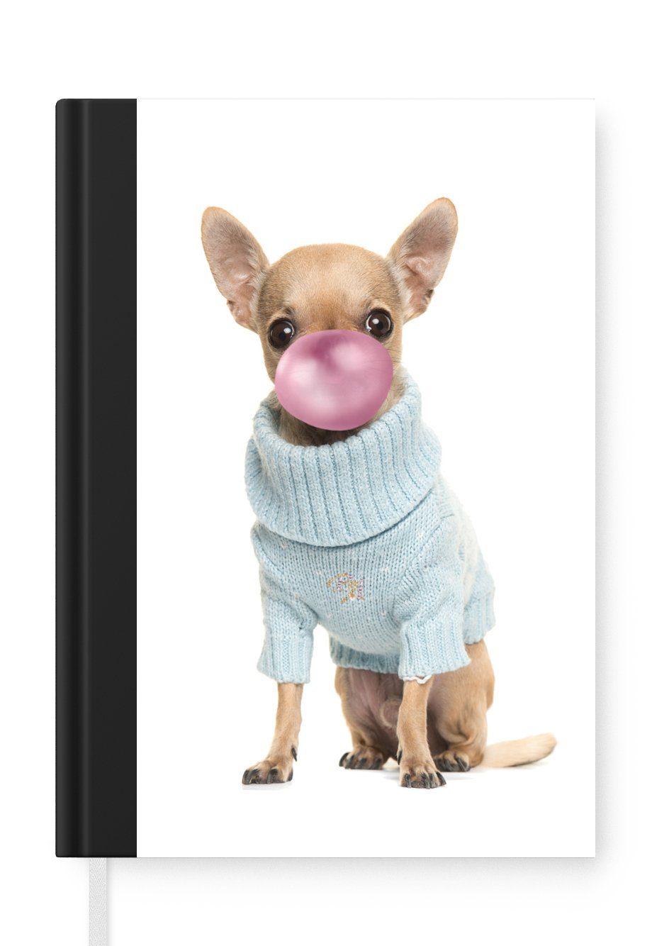 MuchoWow Notizbuch Hund - Kaugummi pusten - Chihuahua - Spaß für Kinder - Mädchen -, Journal, Merkzettel, Tagebuch, Notizheft, A5, 98 Seiten, Haushaltsbuch