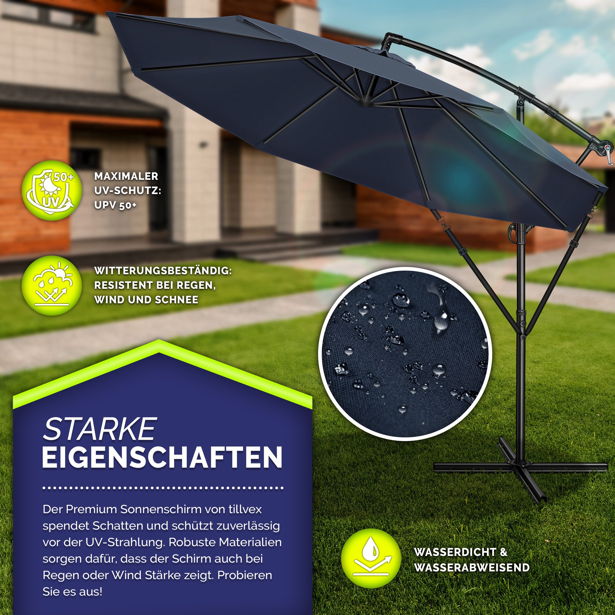tillvex Sonnenschirm 300 cm Kurbel Ampelschirm günstig online kaufen