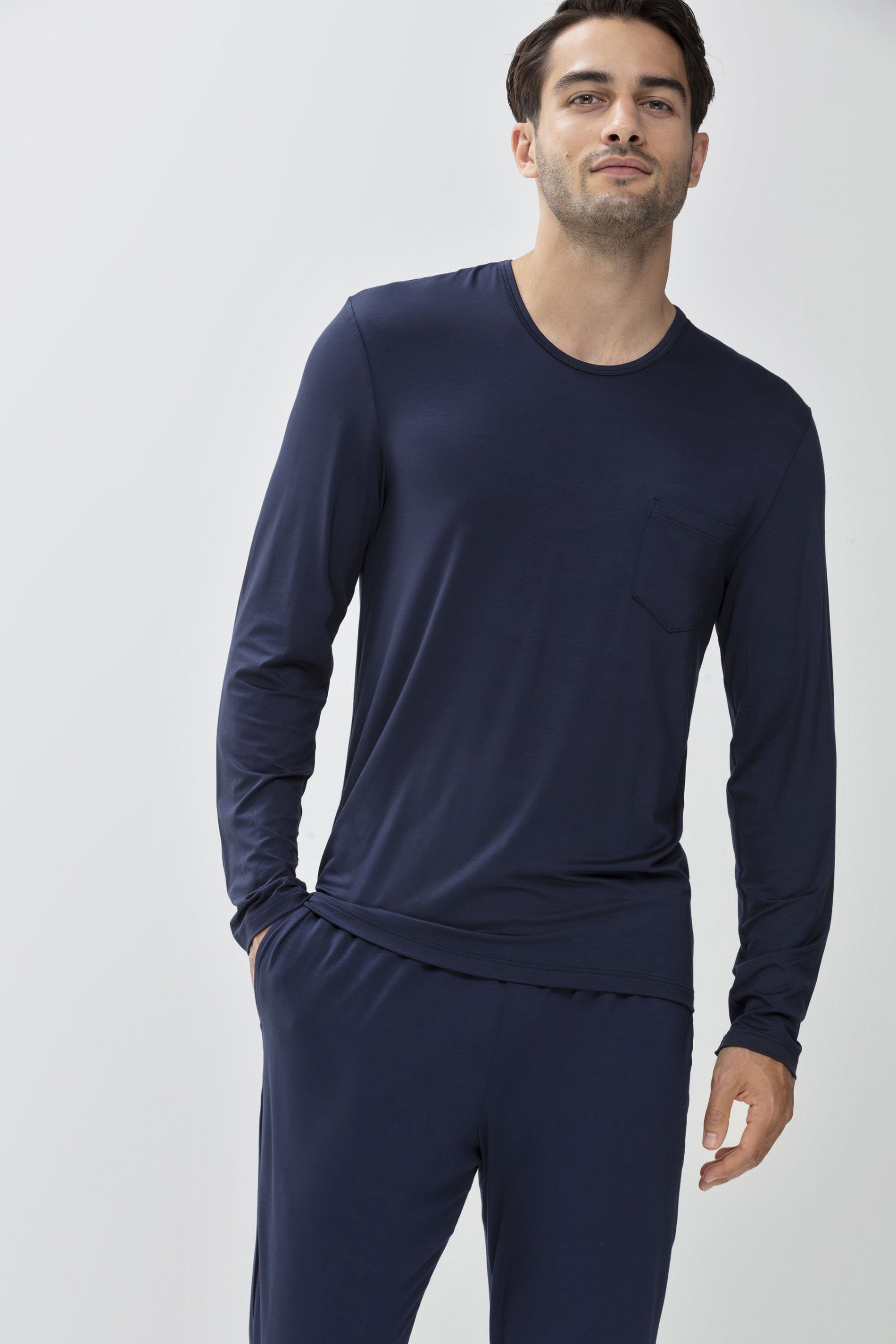 Pyjamaoberteil Mey Herren Langarm-Shirt Serie Jefferson Uni Shirt