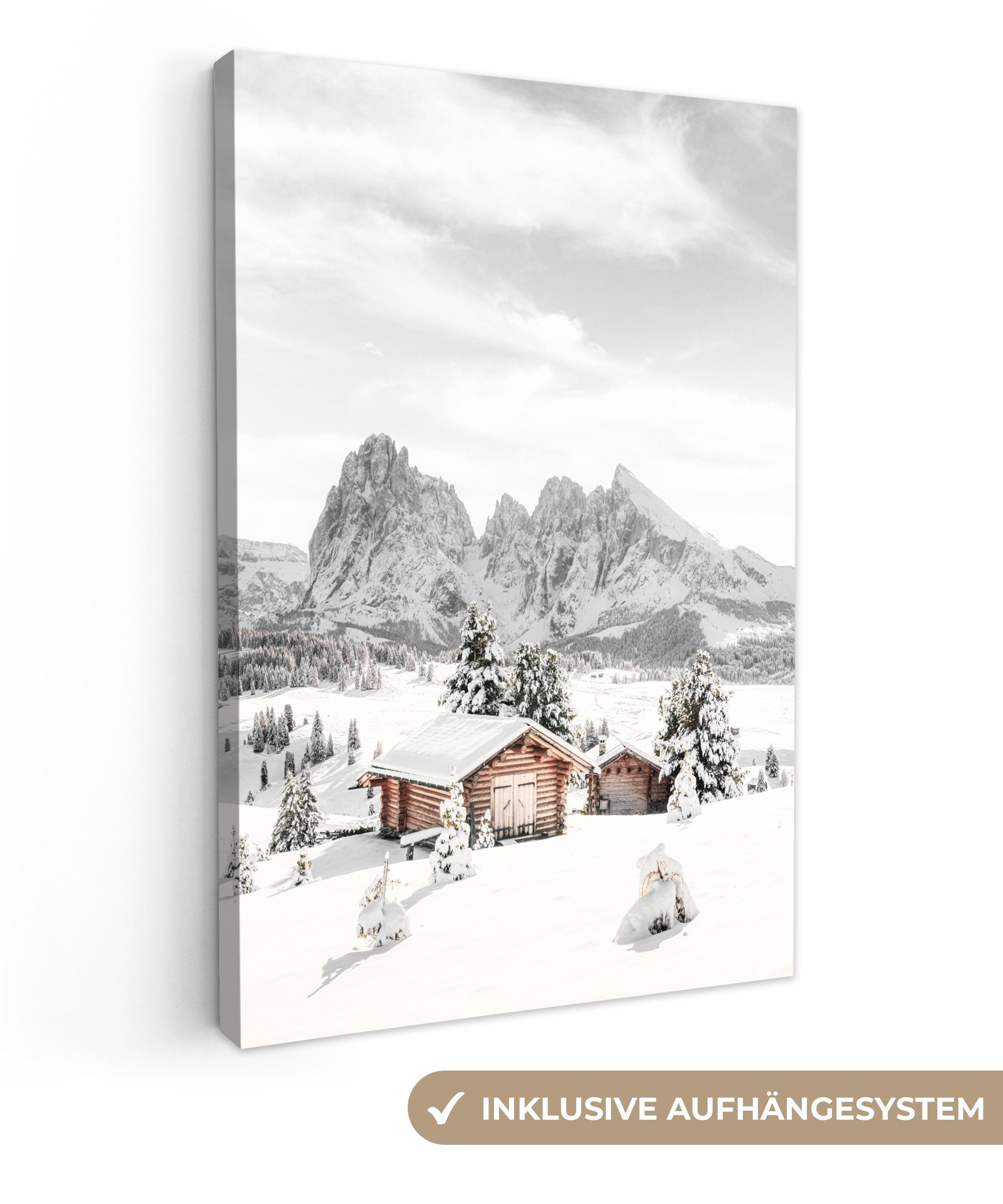 Leinwandbild Winter Landschaft Gemälde, Berge inkl. OneMillionCanvasses® bespannt St), - fertig Zackenaufhänger, cm (1 Schnee, - - 20x30 Leinwandbild