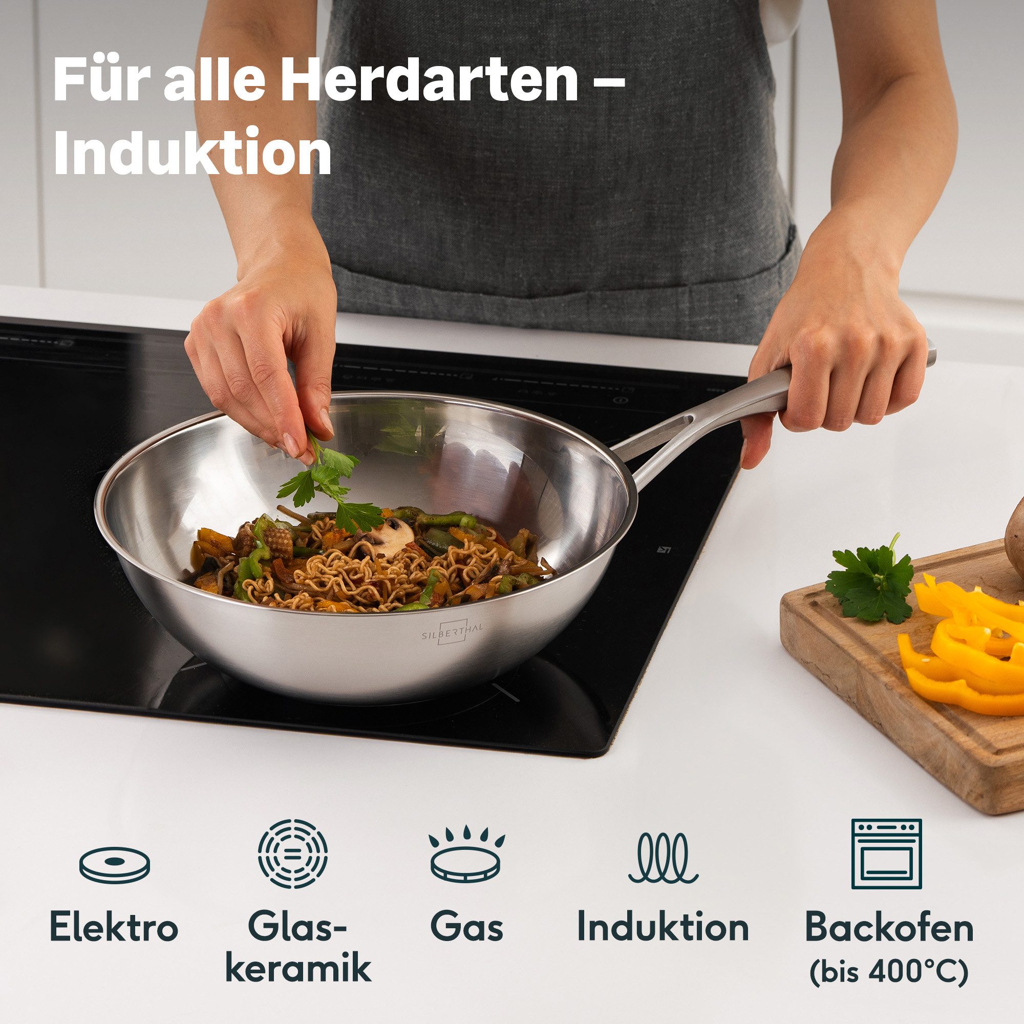 SILBERTHAL Wok Pfanne 28cm Unbeschichtet Induktion