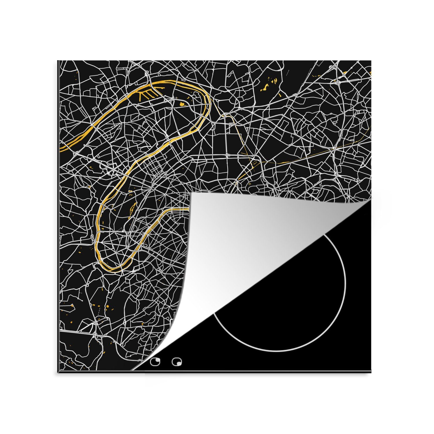 MuchoWow Herdblende-/Abdeckplatte Karte - Paris - Stadtplan - Gold - Karte, Vinyl, (1 tlg), 78x78 cm, Ceranfeldabdeckung, Arbeitsplatte für küche