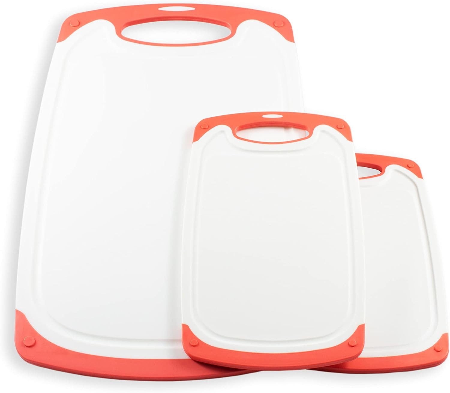 LindenBerg Schneidebrett 3er Set Schneidebretter mit Saftrille, Kunststoff, (1-St., Küchen Set), rutschfeste Griffe - Antibakteriell und Spülmaschinenfest