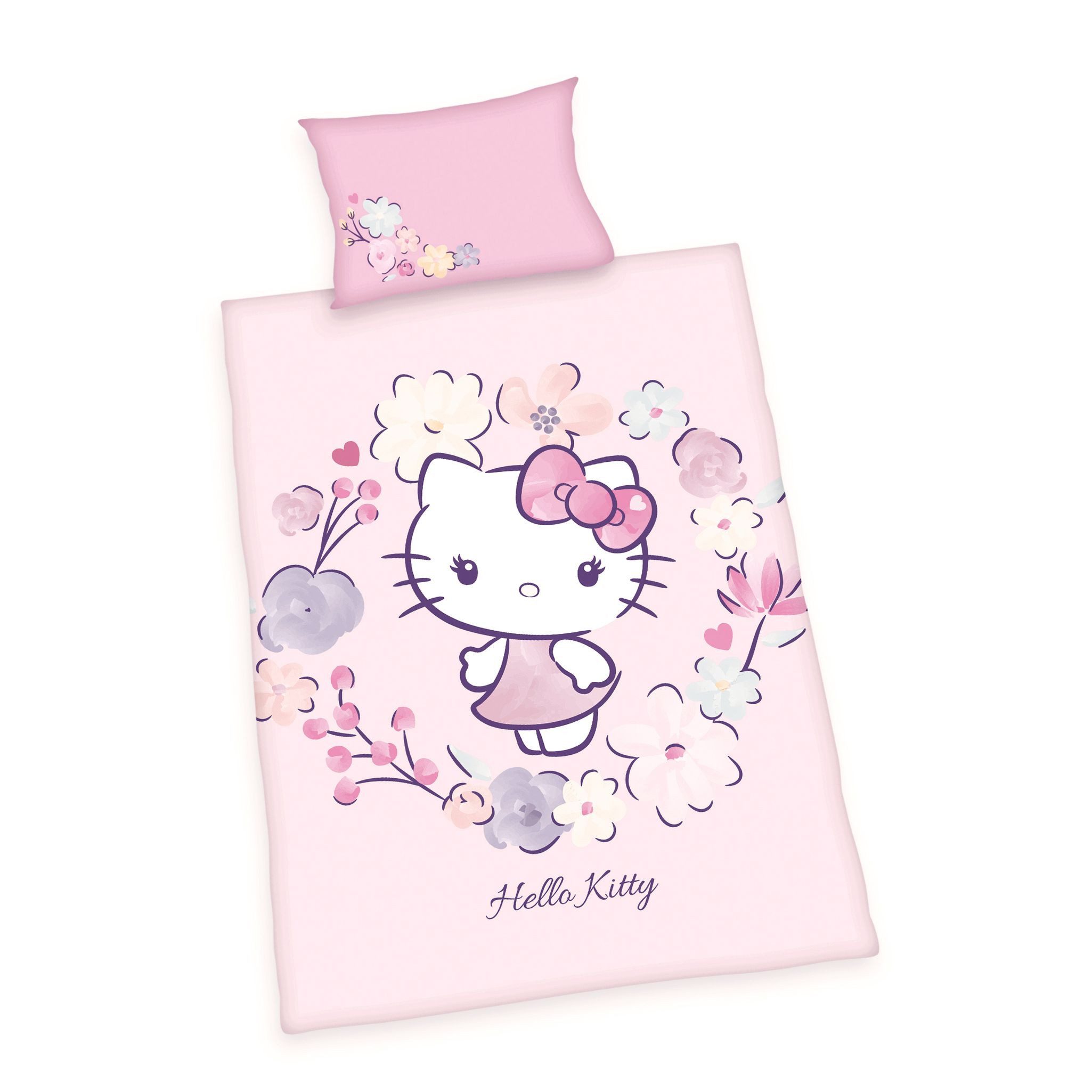 Herding Babybettwäsche 100x135cm Hello Kitty Rosa, Renforcé, 2 teilig, Blum günstig online kaufen