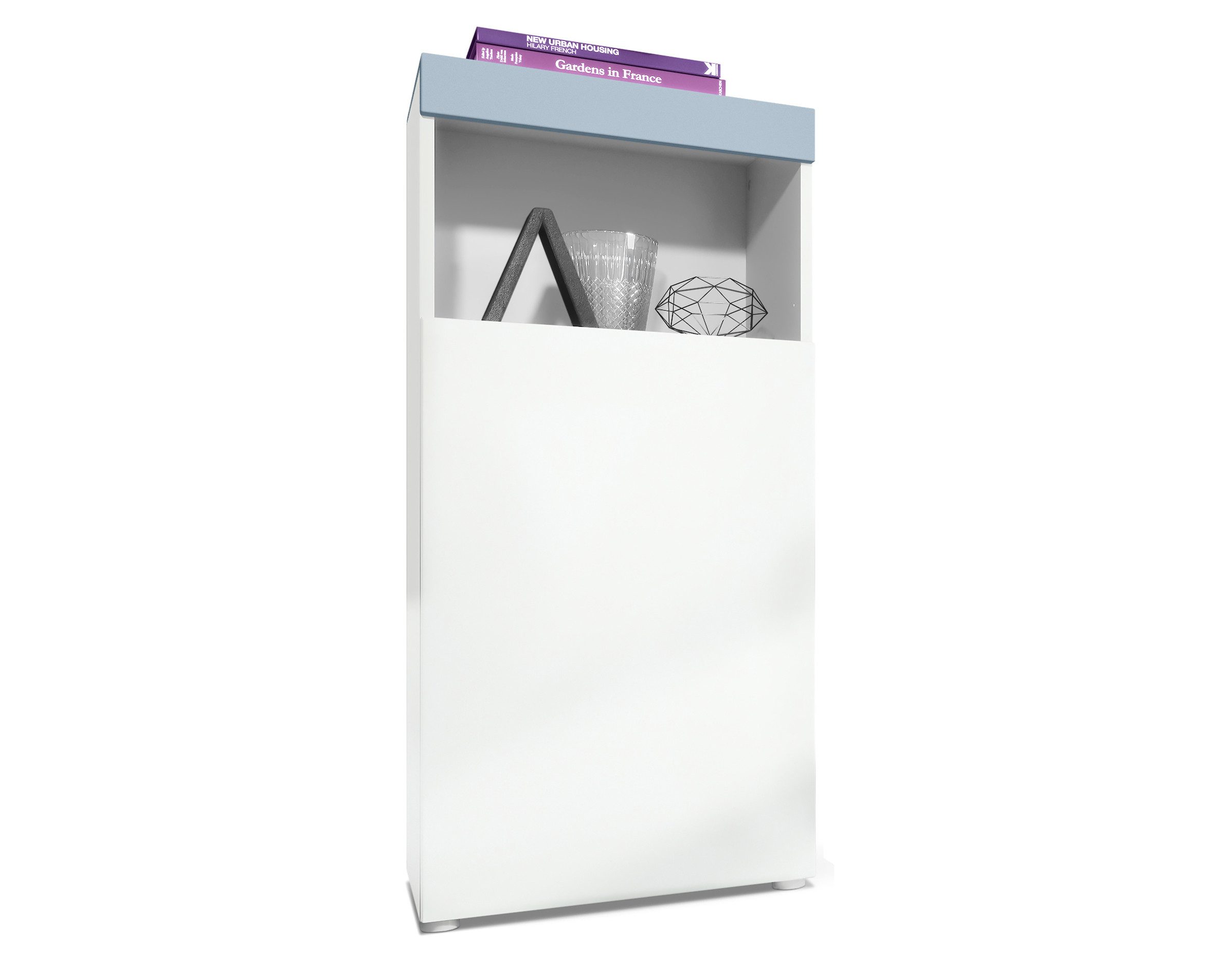 Vladon Standvitrine Pure (Vitrine, Korpus, Denim matt Front ohne LED Beleuchtung) Farbige oberfront