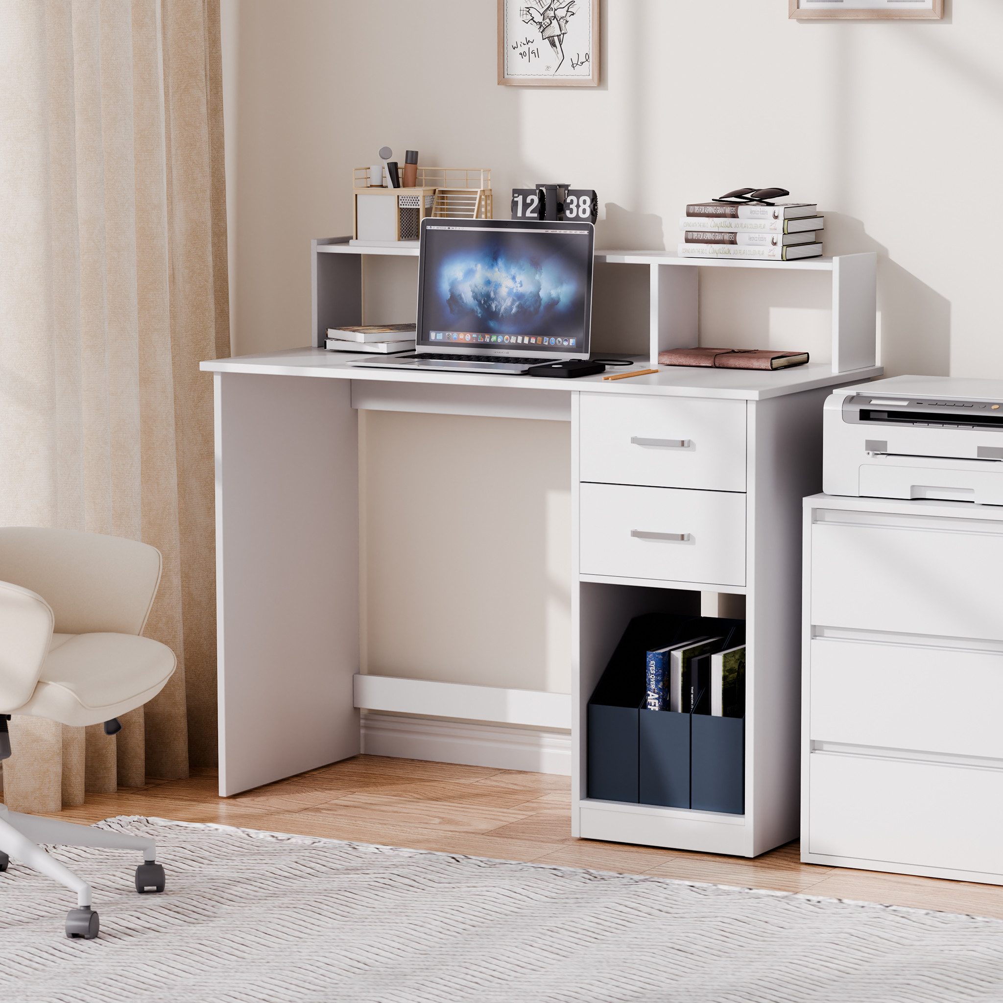 Mondeer Schreibtisch Computertisch, mit 2 Schubladen, Regal & Schrank 105x9 günstig online kaufen