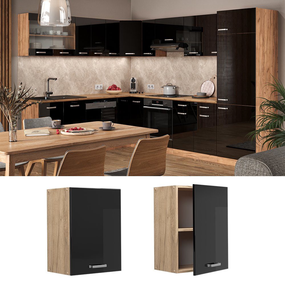 Vicco Hängeschrank R-Line, Schwarz Hochglanz/Goldkraft Eiche, günstig online kaufen