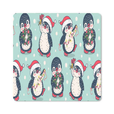 MuchoWow Gaming Mauspad Pinguin - Lichterkette - Weihnachtskranz - Schnittmuster (1-St), Gaming, Rutschfester Unterseite, Mausunterlage, 80x80 cm, XXL, Großes