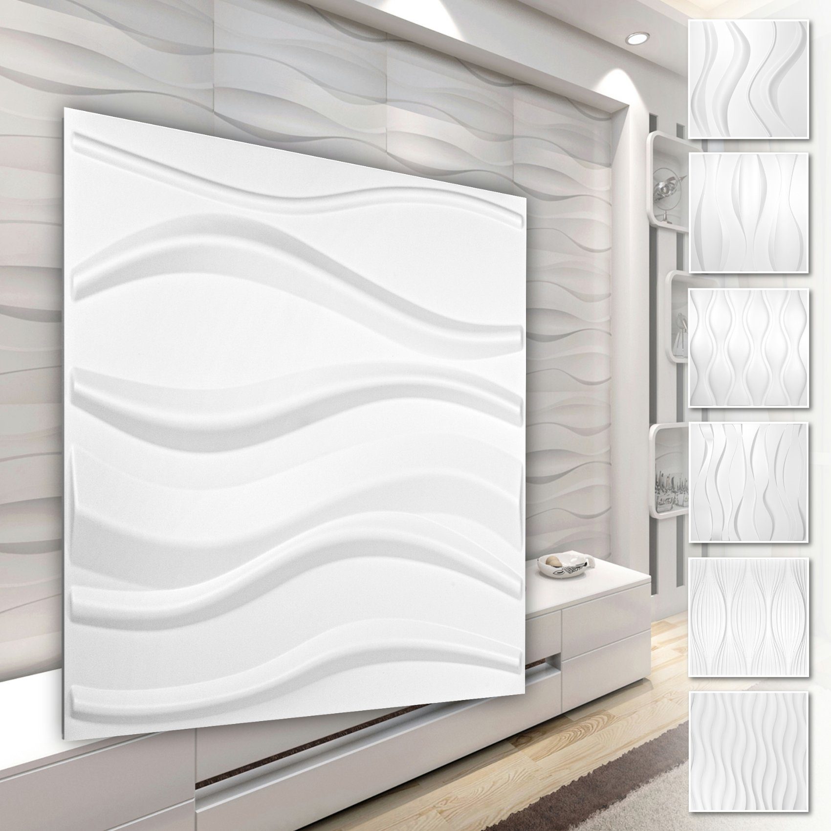 Hexim Wanddekoobjekt HD143 (PVC Kunststoff - weiße Wandverkleidung mit 3D Optik - Wave Motive (5 qm 20 Platten) Kinderzimmer Wand Ideen Qualität)