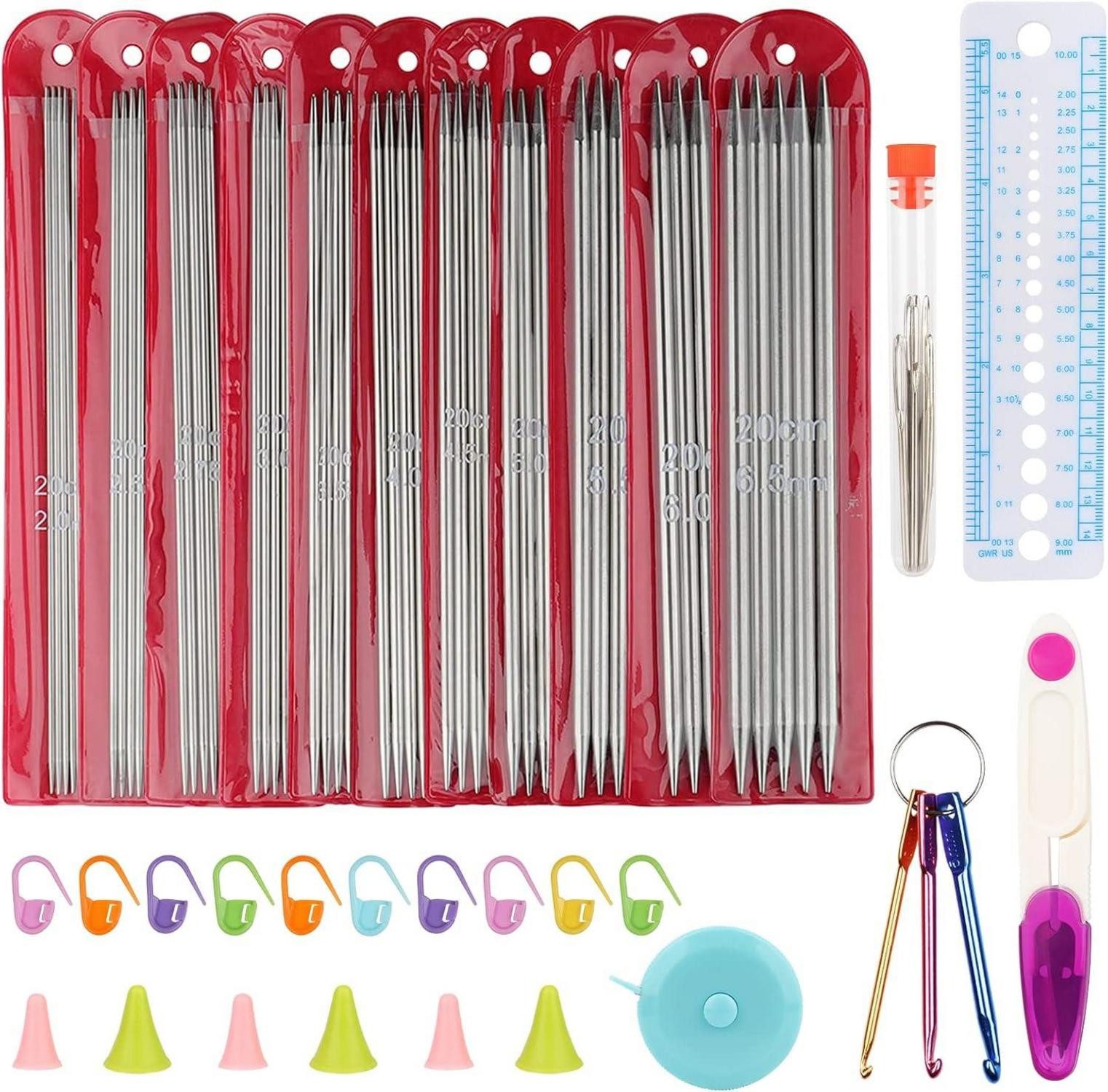 Strumpfstricknadeln Metall Stricknadel Set 2,0-6,5 mm Edelstahl Doppelspitzig Nadelspiel