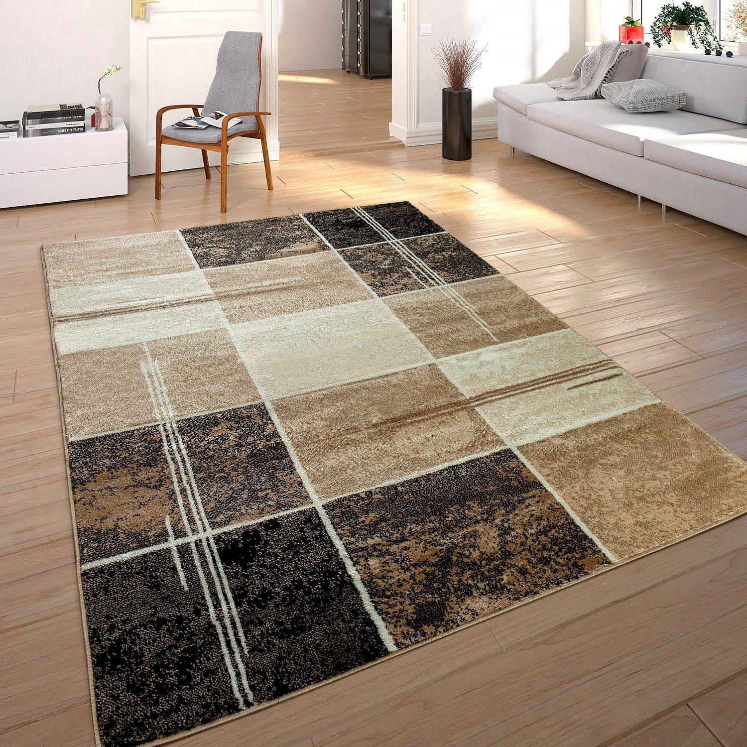 Teppich Sinai 057, Paco Home, rechteckig, Höhe: 13 mm, Kurzflor, Karo Muster  mit Marmor Optik, ideal im Flur & Schlafzimmer, perfekt für das Wohnzimmer  geeignet | Kurzflor-Teppiche
