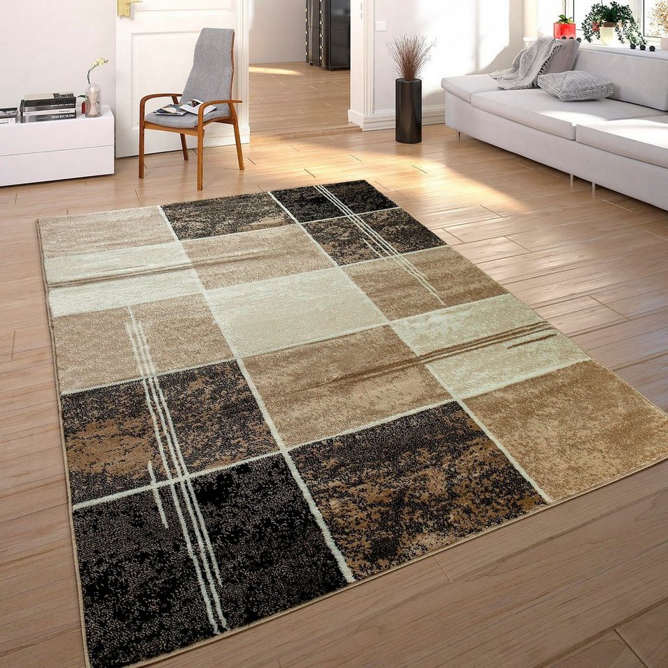 Teppich Sinai 057, Paco Home, rechteckig, Höhe: 13 mm, Kurzflor, Karo Muster  mit Marmor Optik, ideal im Flur & Schlafzimmer, perfekt für das Wohnzimmer  geeignet