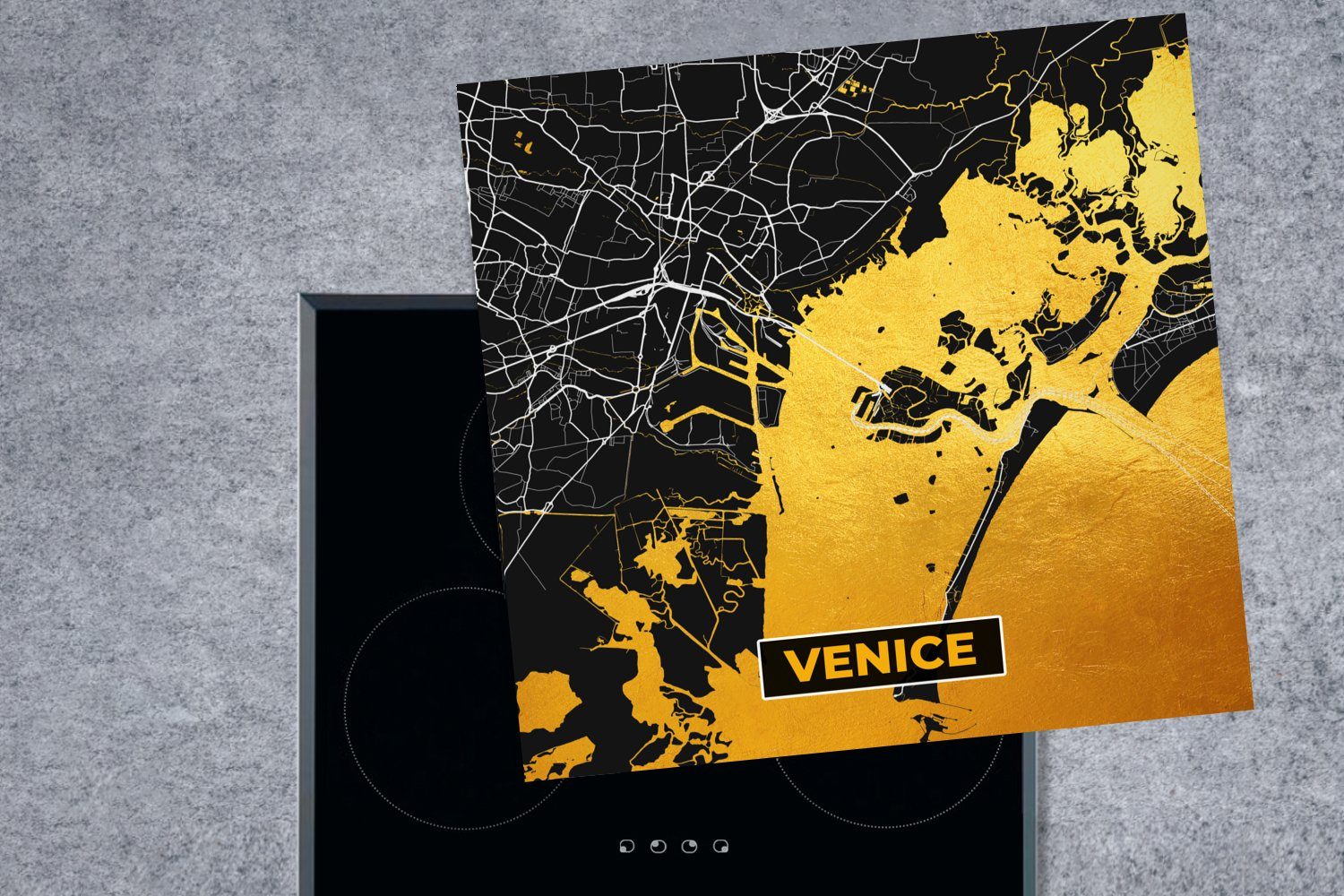 Karte für tlg), Herdblende-/Abdeckplatte Vinyl, der - Karte cm, Arbeitsplatte - Venedig (1 Stadt, 78x78 - MuchoWow Ceranfeldabdeckung, küche Gold