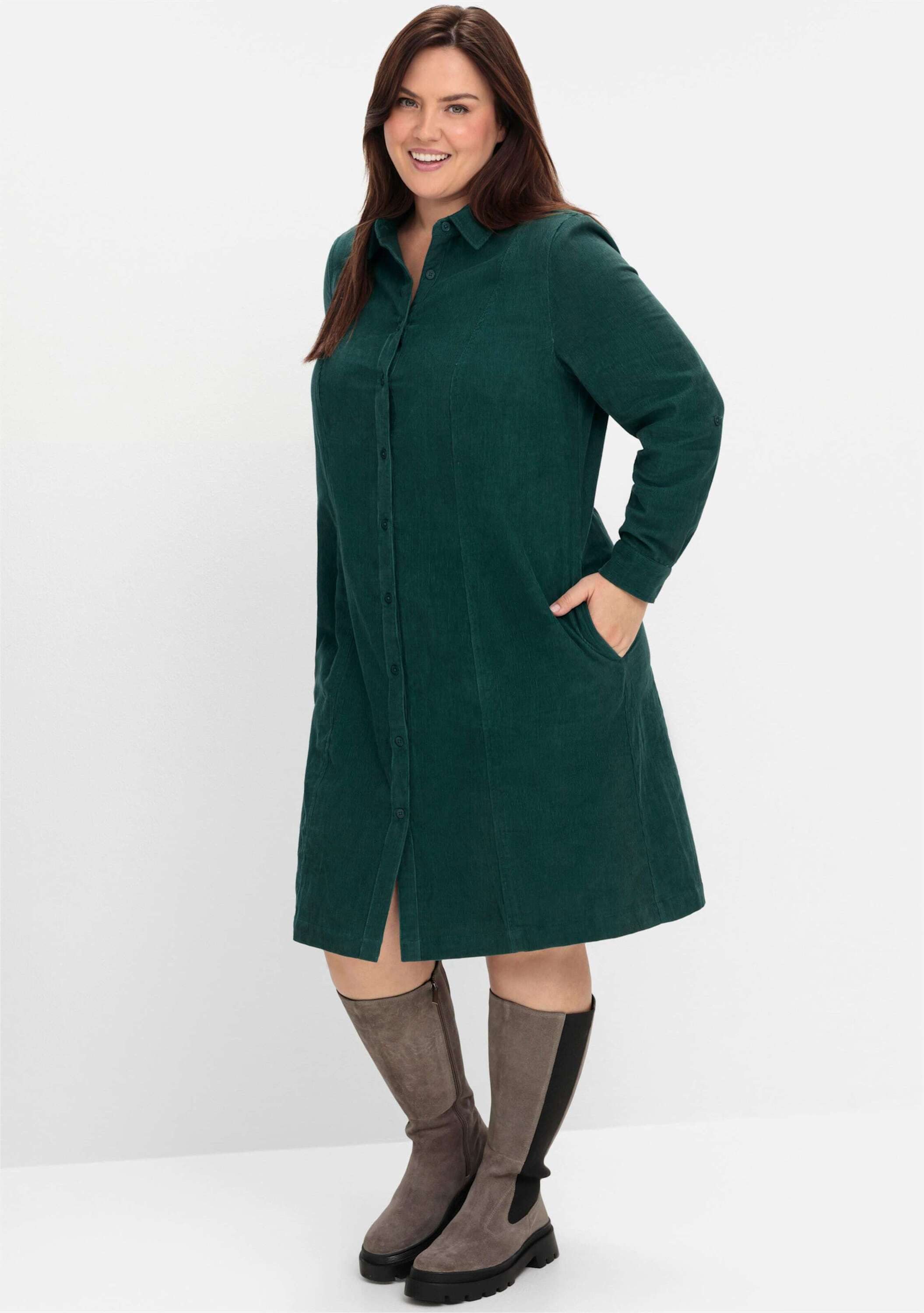 Sheego Etuikleid Cord-Kleid Langarm aus weichem Cord, mit Krempelarm