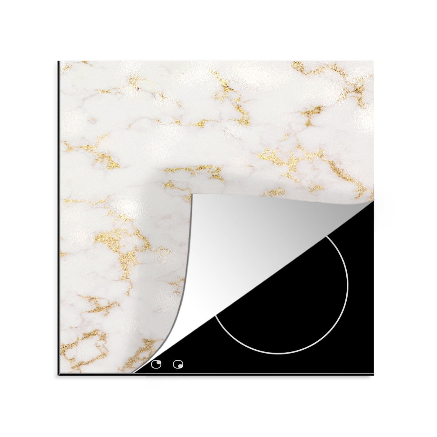 MuchoWow Herdblende-/Abdeckplatte Marmor - Weiß - Gold, Vinyl, (1 tlg), 78x78 cm, Ceranfeldabdeckung, Arbeitsplatte für küche